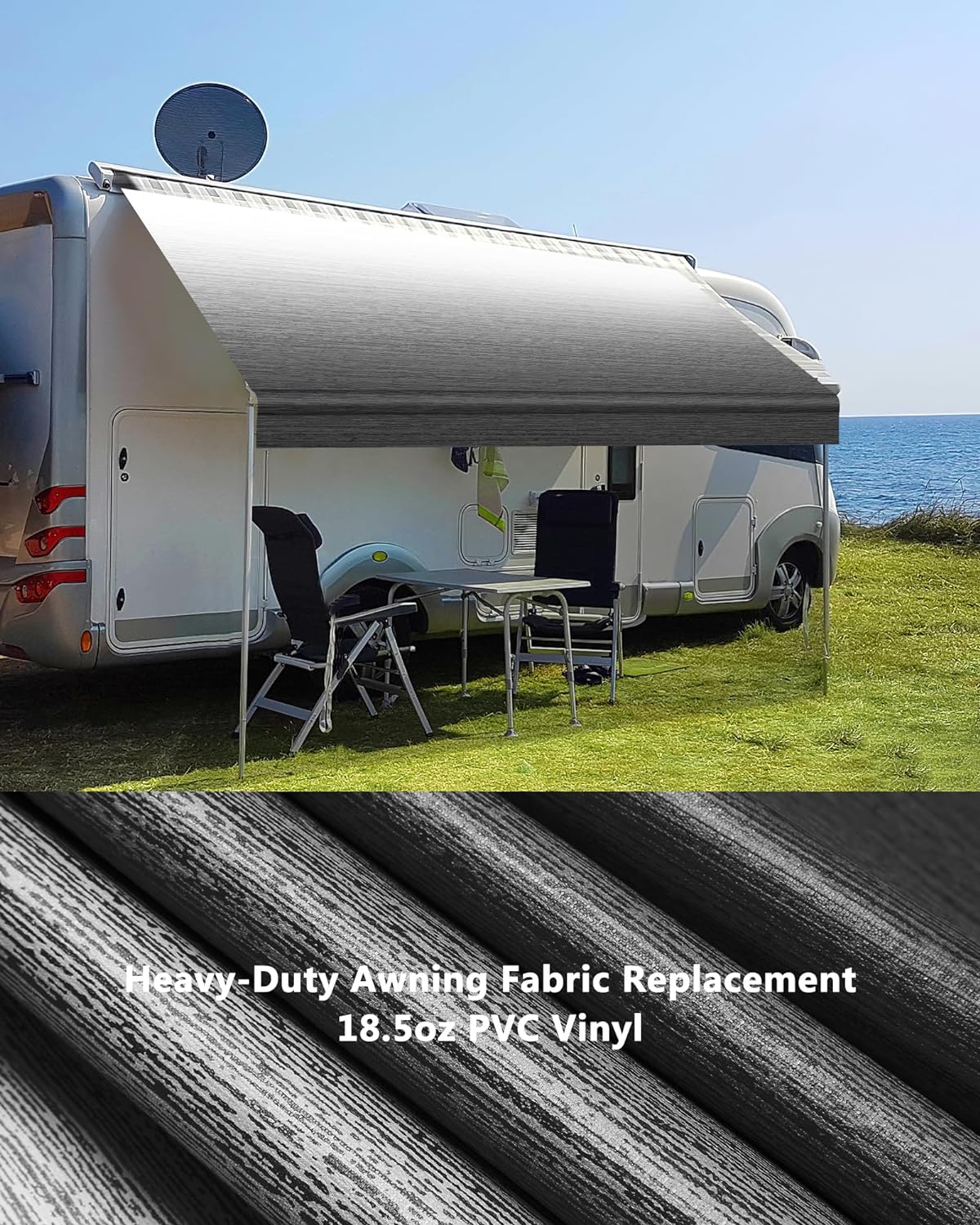Repuesto de tela para toldo de autocaravana, 18.5 onzas, resistente, resistente a la intemperie, de vinilo, para cámper, universal, para caravanas,
