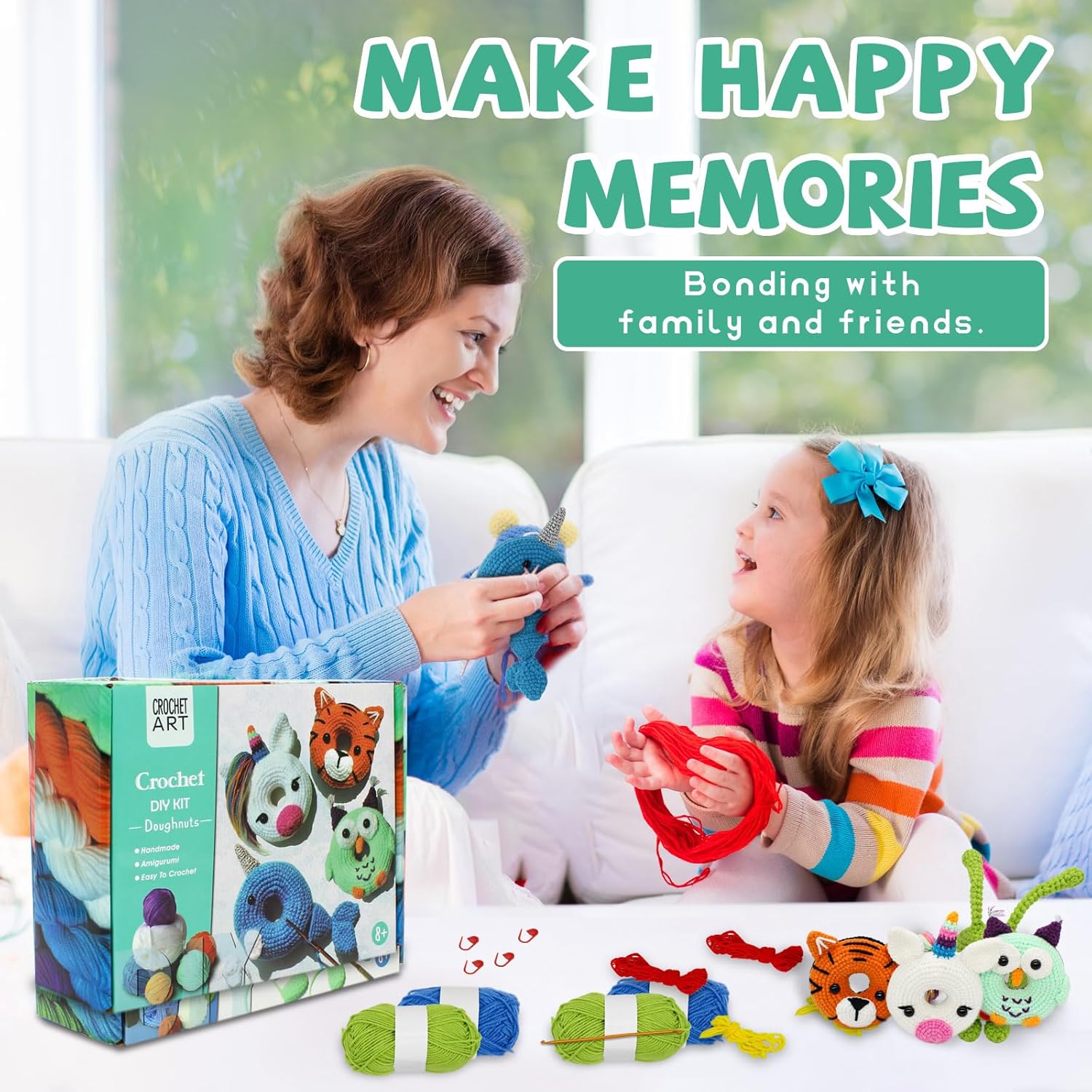 Yanpoake Kit de ganchillo para adultos y niños, 4 piezas de donas de ganchillo para principiantes, kit de amigurumi fácil de aprender a ganchillo