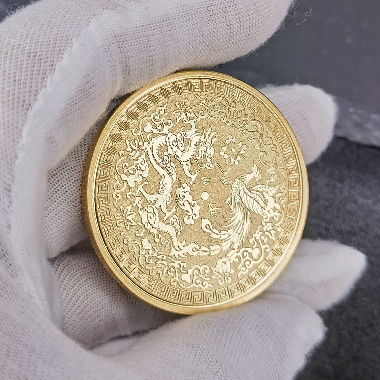 Colorido dragón chino y fénix moneda de la suerte – Rascador de boletos de lotería – Atrae buena fortuna – Moneda de desafío de buena suerte