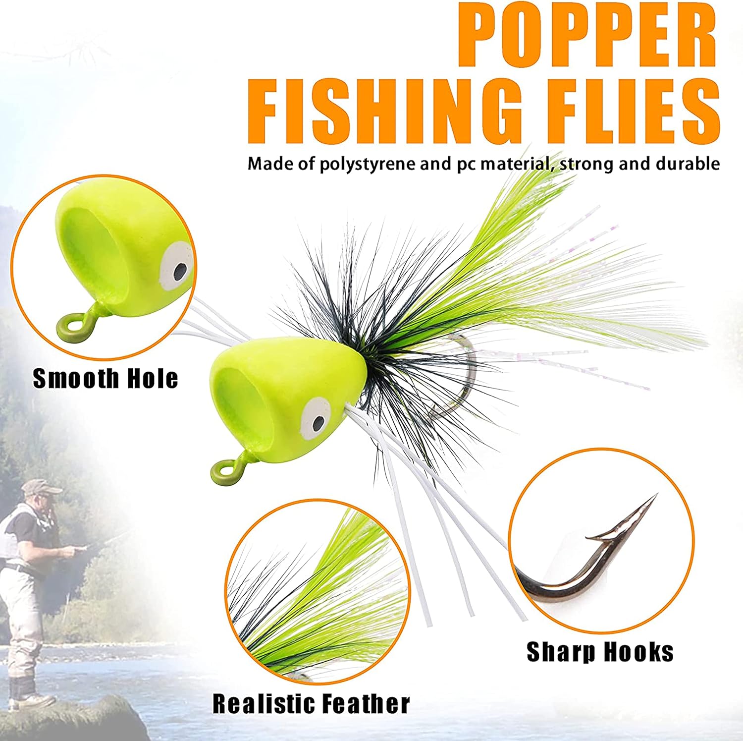 Popper – Kit de señuelos de pesca con mosca seca, para lubina, mosca, pesca con mosca, panfish popper, moscas y insectos (10 unidades)