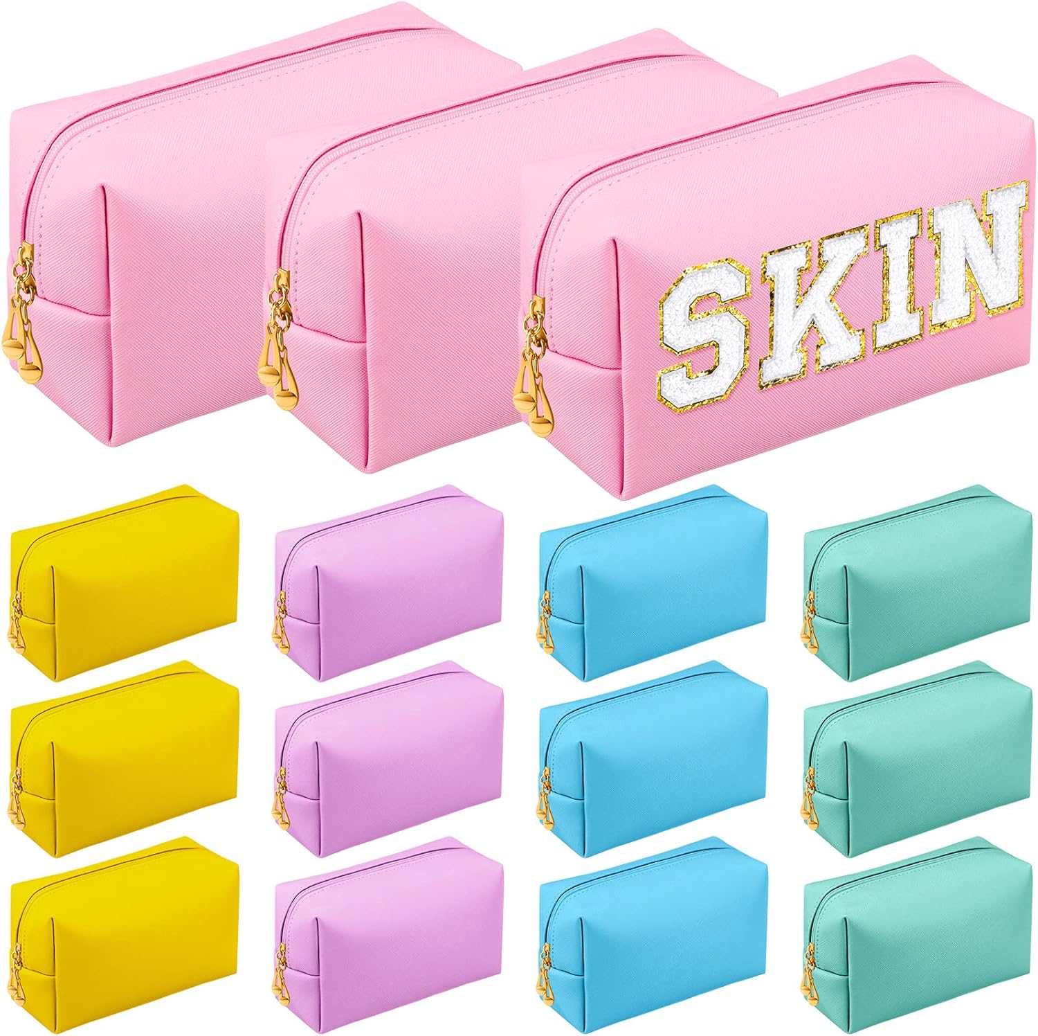 Kigeli 15 bolsas de maquillaje estéticas de piel sintética, bolsa de maquillaje, bolsa de cosméticos a granel, bolsa de cosméticos lisa a granel,