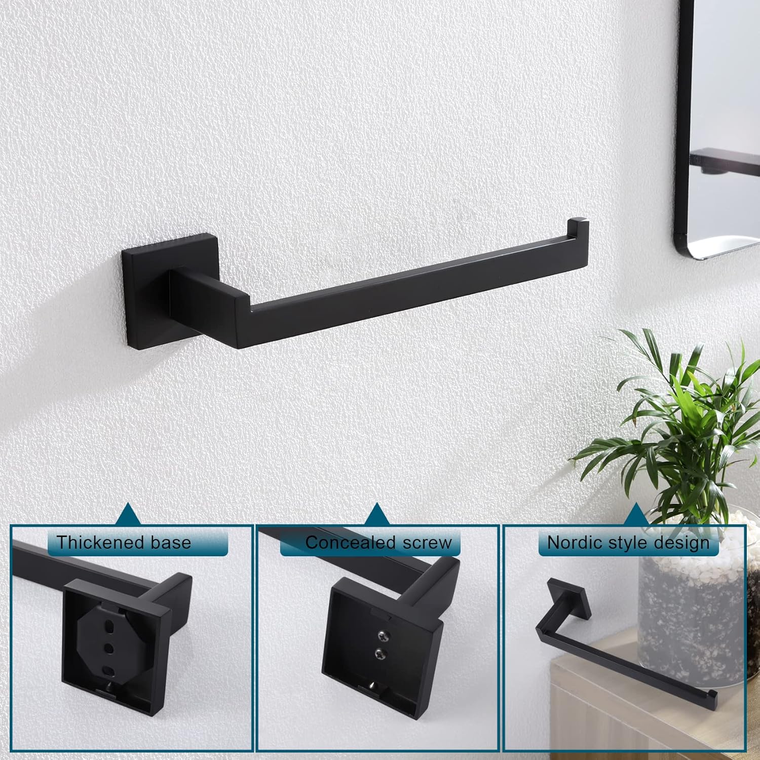 KOKOSIRI Soporte para rollo de papel higiénico, barra de toalla de baño, soporte para toallas de mano, negro mate B2003BK+B3003BK