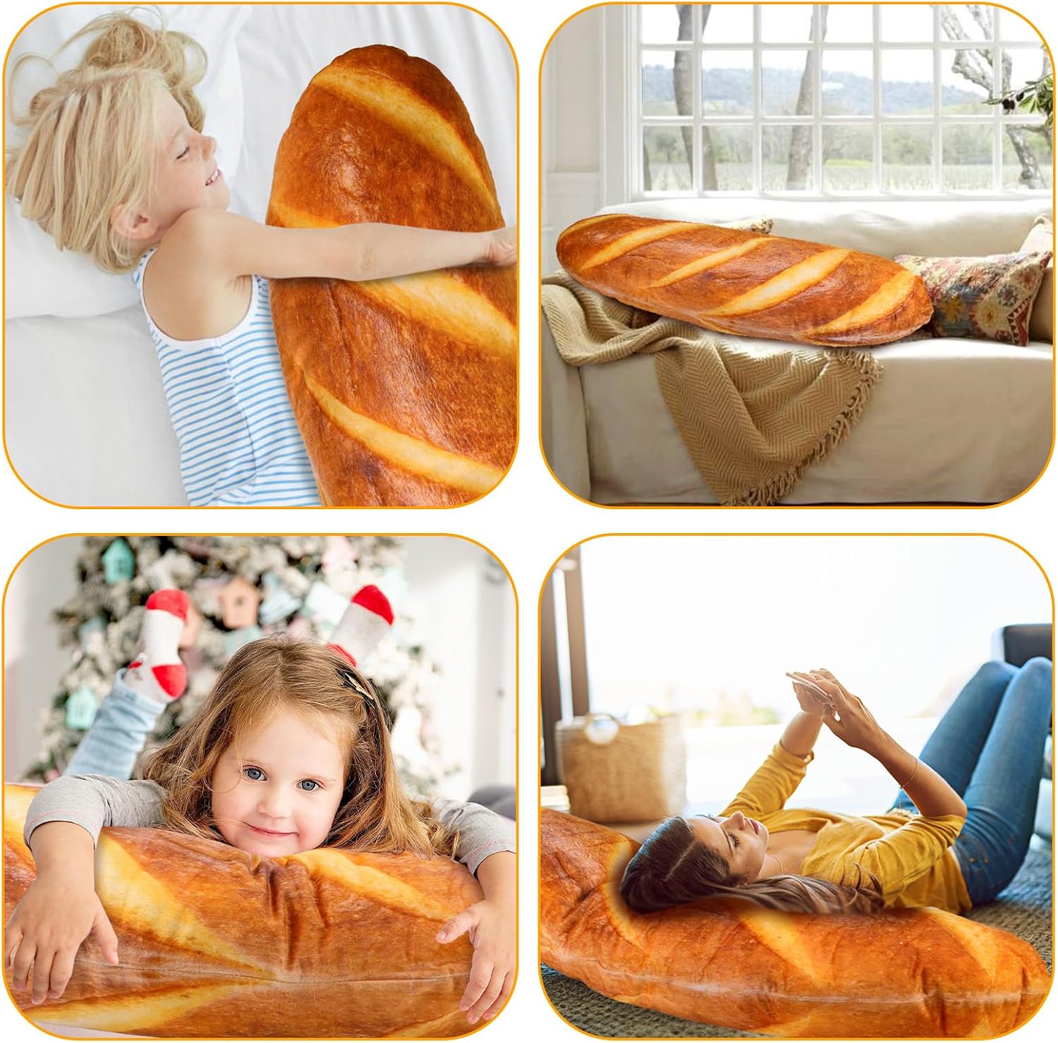 AUECOOME Almohada de pan gigante de 48 pulgadas, almohada de felpa de pan de simulación 3D, almohada de cuerpo divertida para el cuerpo, juguetes de
