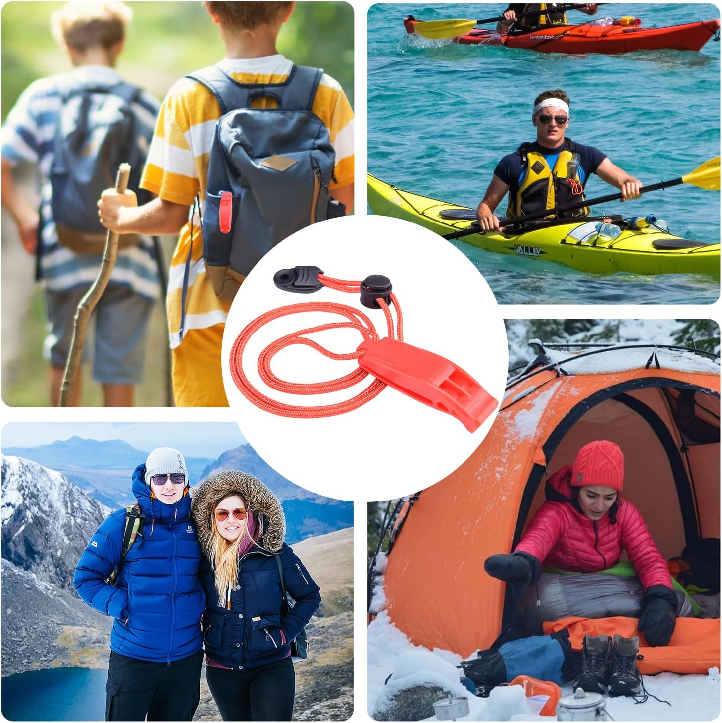 Paquete de 4 silbatos de emergencia con cordón reflectante ajustable, silbato de seguridad para supervivencia al aire libre, senderismo, camping,
