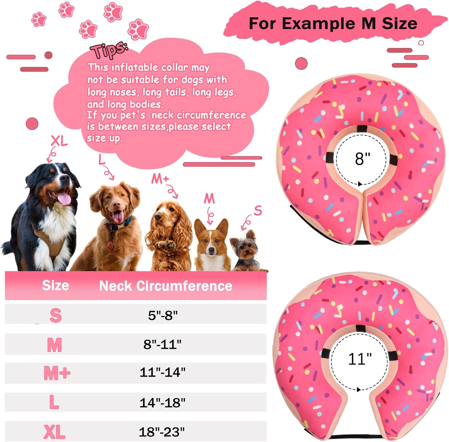Collar inflable de cono para perros grandes, medianos y pequeños, collar de cono de recuperación suave y ajustable para perros y gatos, cuello de