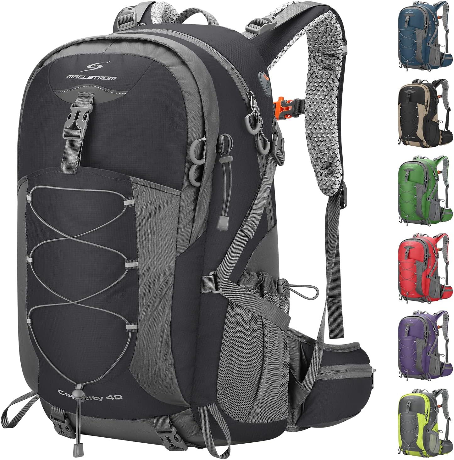 Maelstrom Mochila de senderismo para hombres, mochila de campamento, mochilas de senderismo impermeables con funda de lluvia, mochila ligera de 40 L