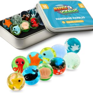 Marble Genius Canicas para coleccionistas, acuáticas, 0.630 in, 10 canicas de vidrio hechas a mano para amantes de los animales, rellenos de Marble Genius Canicas para coleccionistas, acuáticas, 0.630 in, 10 canicas de vidrio hechas a mano para amantes de los animales, rellenos de