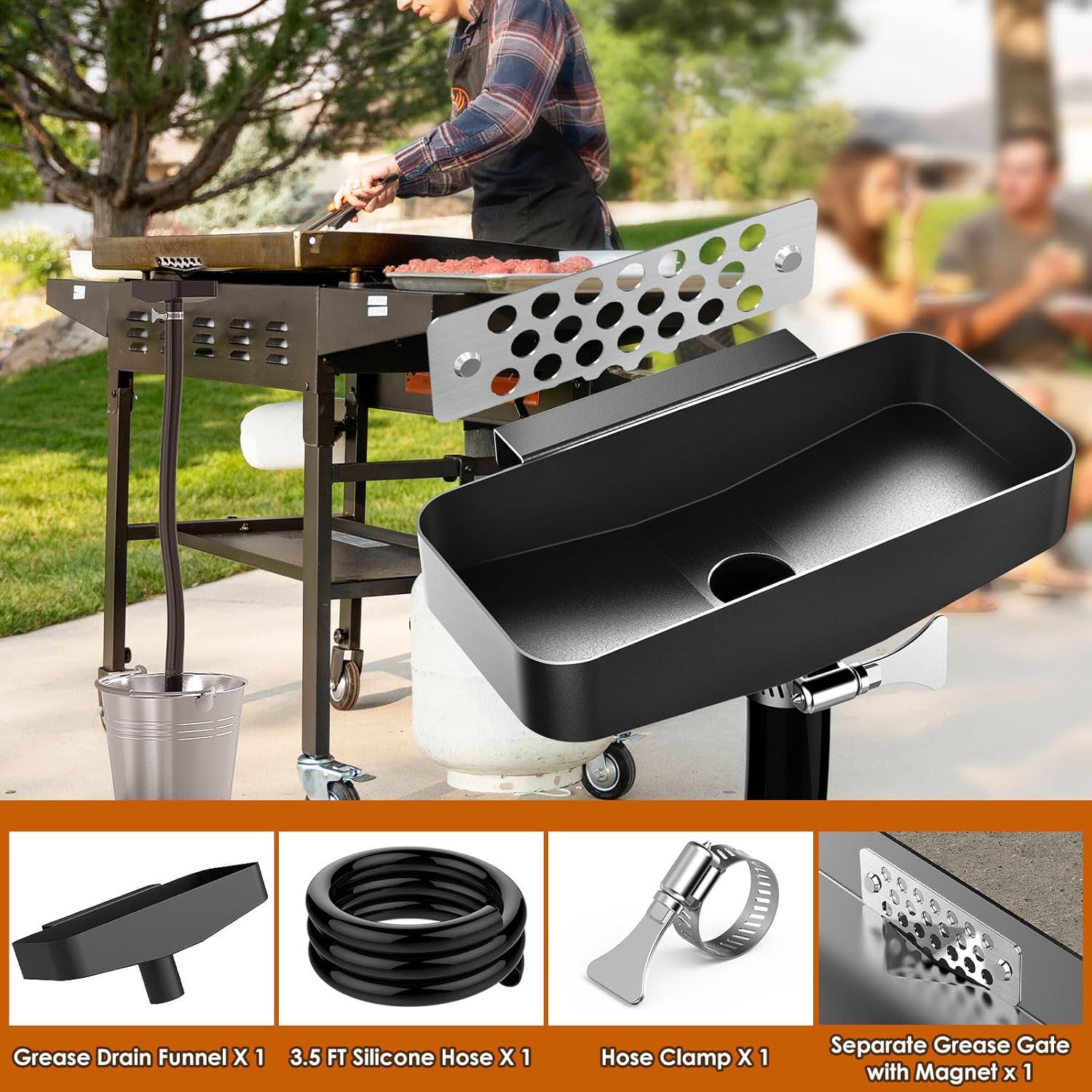 Embudo de drenaje de grasa trasero para parrilla Blackstone de 36 pulgadas con puerta magnética de grasa, accesorios creativos Blackstone