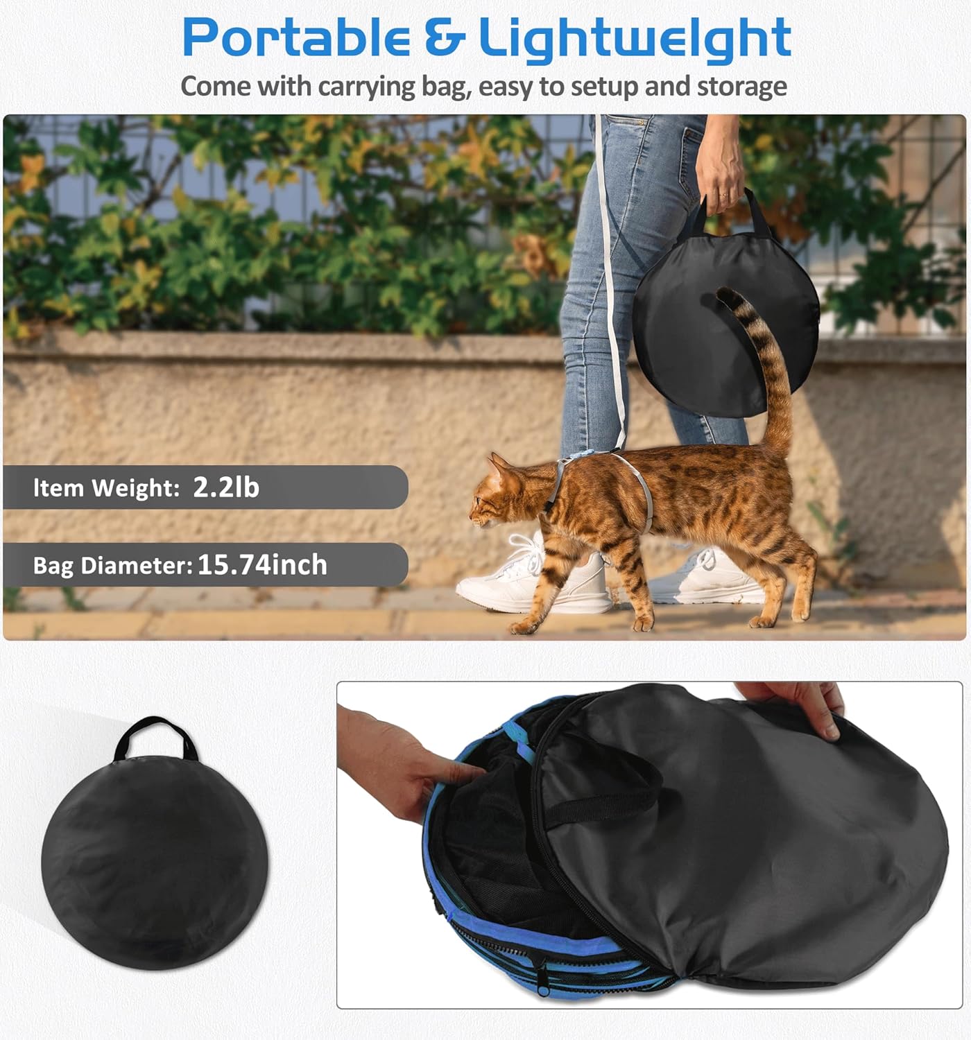 MAMI&BABI Catio – Carcasas para gatos al aire libre, tienda de campaña plegable para gatos con túnel cerrado, recinto para gatos de interior, conejo