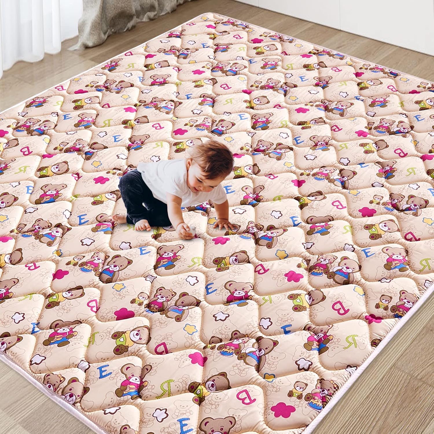 Vibe bear Tapete de juego para bebés de 79 x 63 pulgadas, tapete de espuma más gruesa de una pieza, tapete de juego extra grande antideslizante para