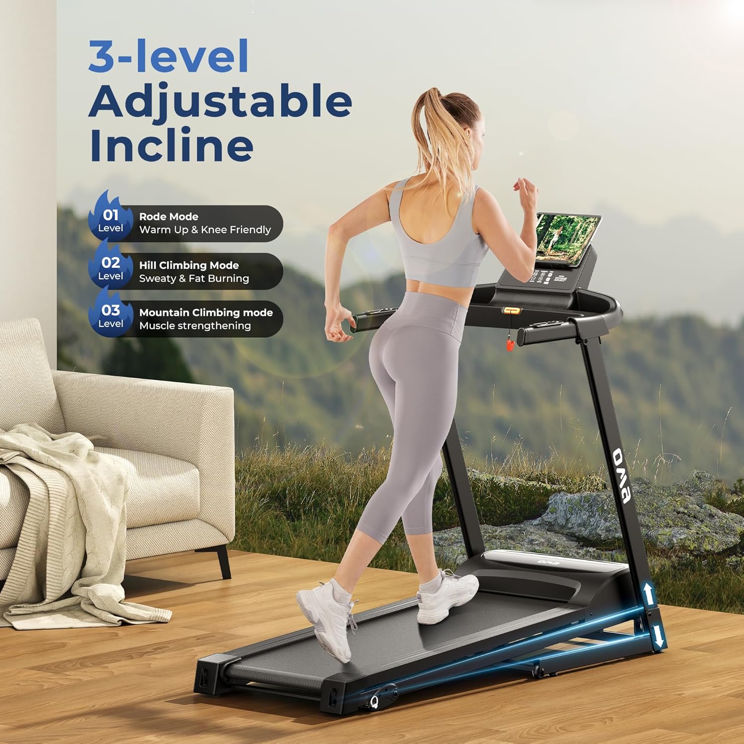 OMA Cintas de correr para gimnasio en casa, 3.0 HP de capacidad de 300 libras, caminadora plegable con inclinación ajustable, cubierta más grande,