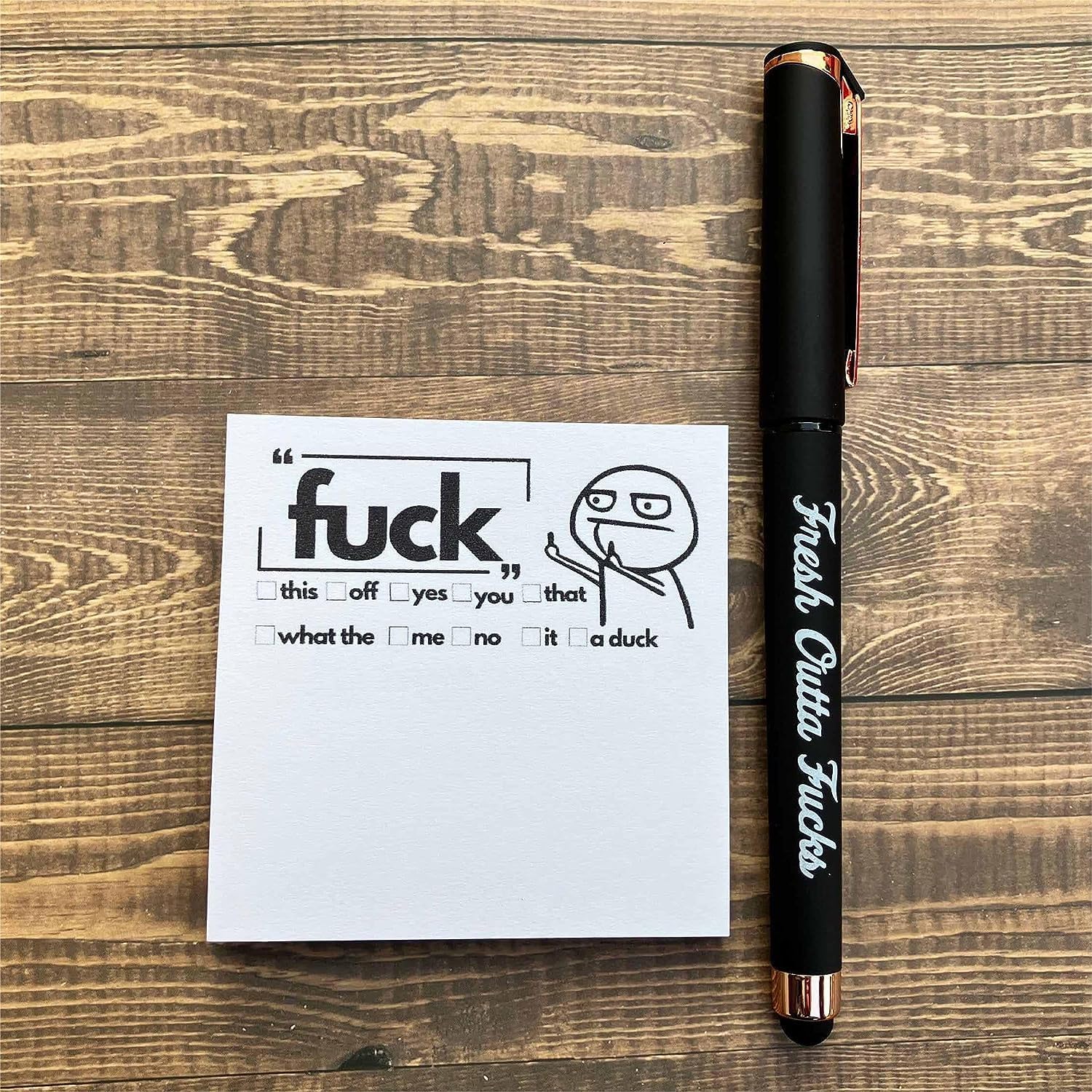 Niziline Fresh Outta Fucks – Almohadilla y bolígrafo, suministros de oficina novedosos y sarcásticos, regalo de elefante blanco, accesorio de