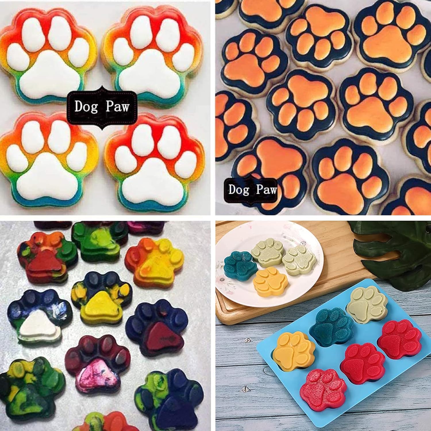 Set of 52 Pcs Silicone Molds Puppy Dog Paw, 16-Cavity, 3 Pieces Stainless Steel Bone Cookie Cutter,for Chocolate, Candy, Jelly, Ice Cube, Dog Treats.