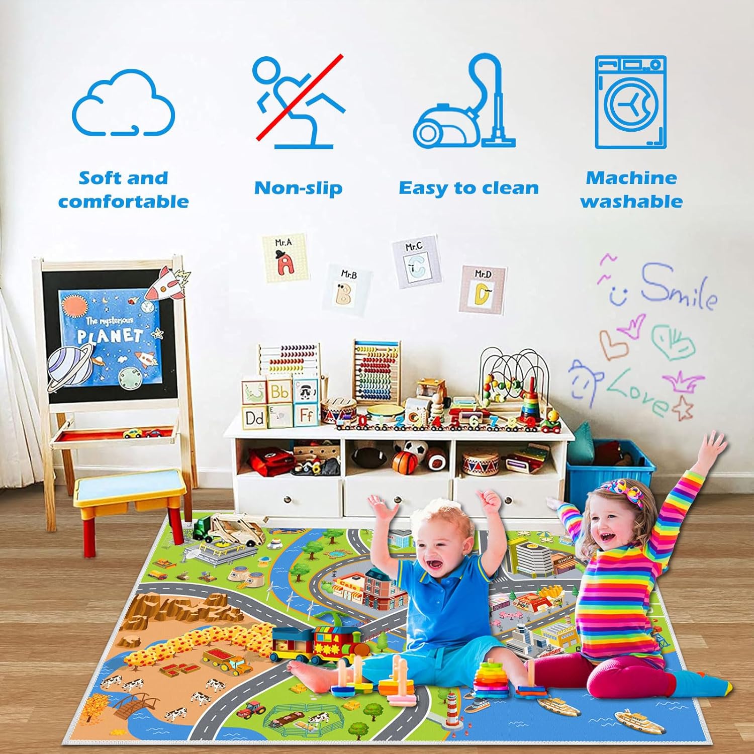 Alfombra de juegos para niños, alfombra de carretera para automóviles de juguete para niños, alfombra de automóvil para sala de juegos, alfombra de