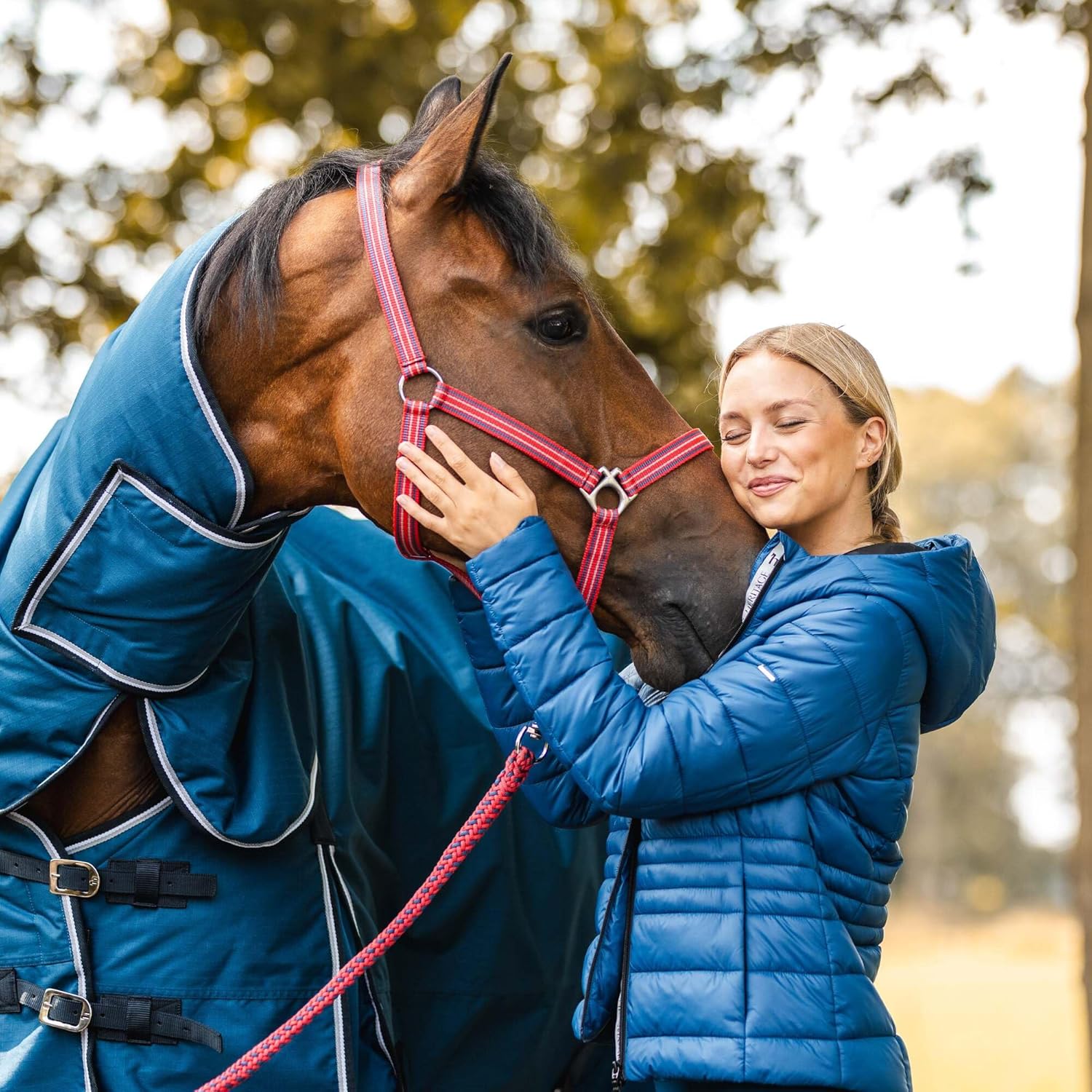 HORZE Glasgow – Manta de invierno impermeable de peso medio con cubierta para el cuello (relleno de 5.29 oz), color azul ópalo, 78 pulgadas