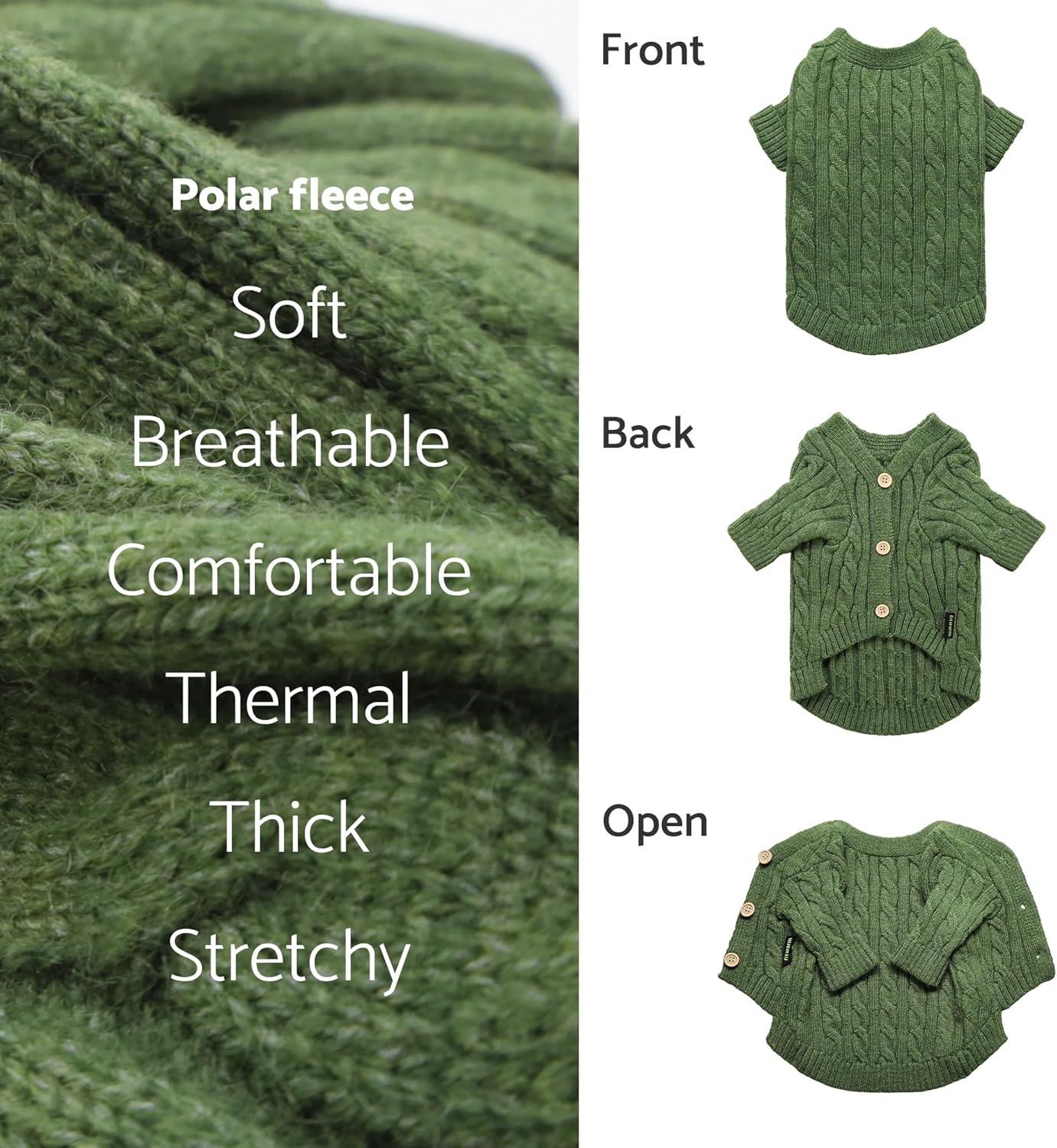 Fitwarm Suéter de punto para perro, ropa de invierno de punto para perros pequeños, niños y niñas, traje para mascotas, color verde oliva, talla M