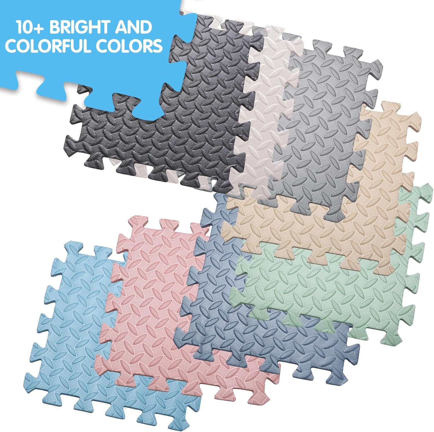Coolcandy Tapete de juego de espuma EVA, 16 azulejos coloridos para bebé, tapete de juego cuadrado para niños con color sólido, azulejos de espuma