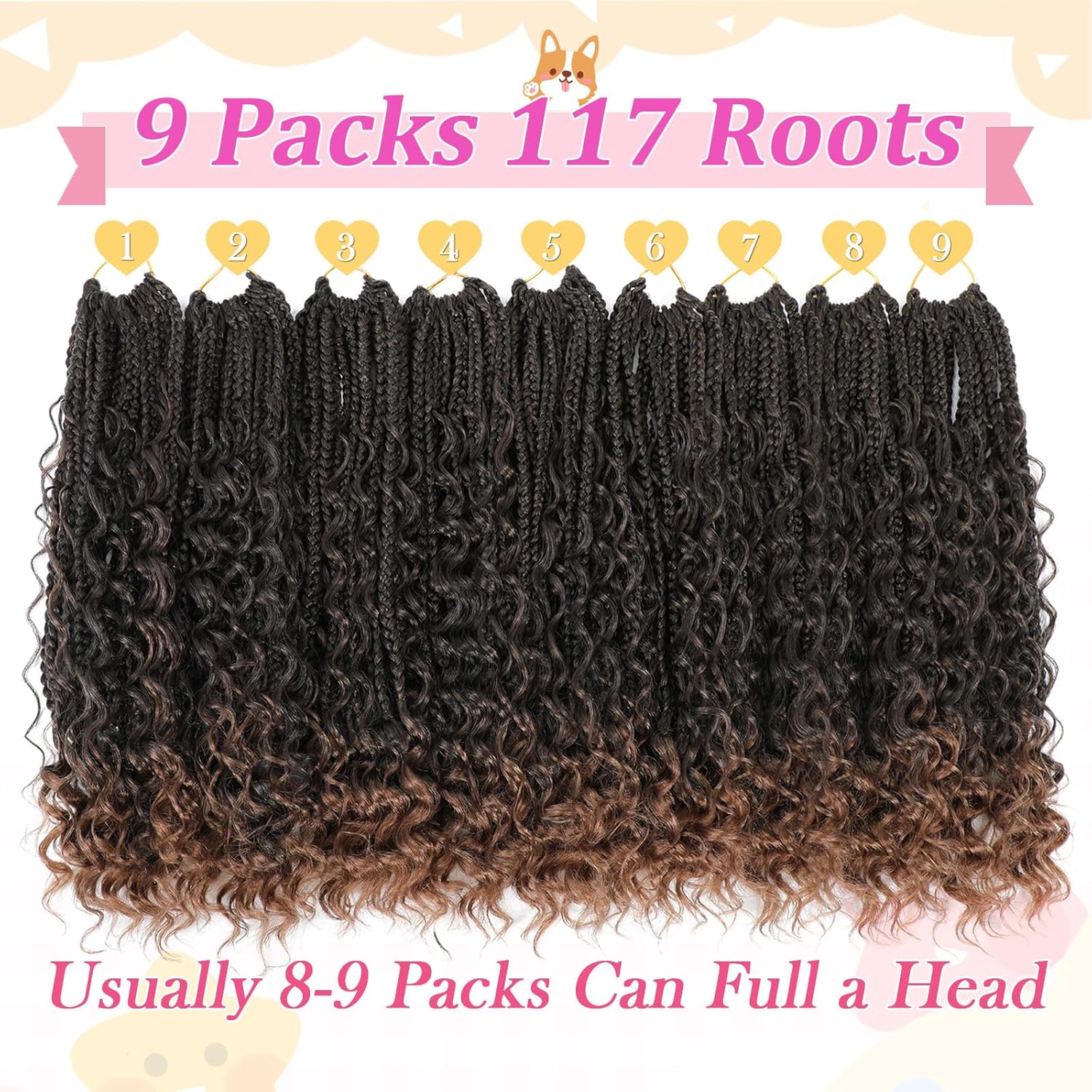 Kelagoo Goddess Box – Trenzas de ganchillo de 14 pulgadas, paquete de 9 paquetes de trenzas de caja bohomianas, cabello de ganchillo para mujeres