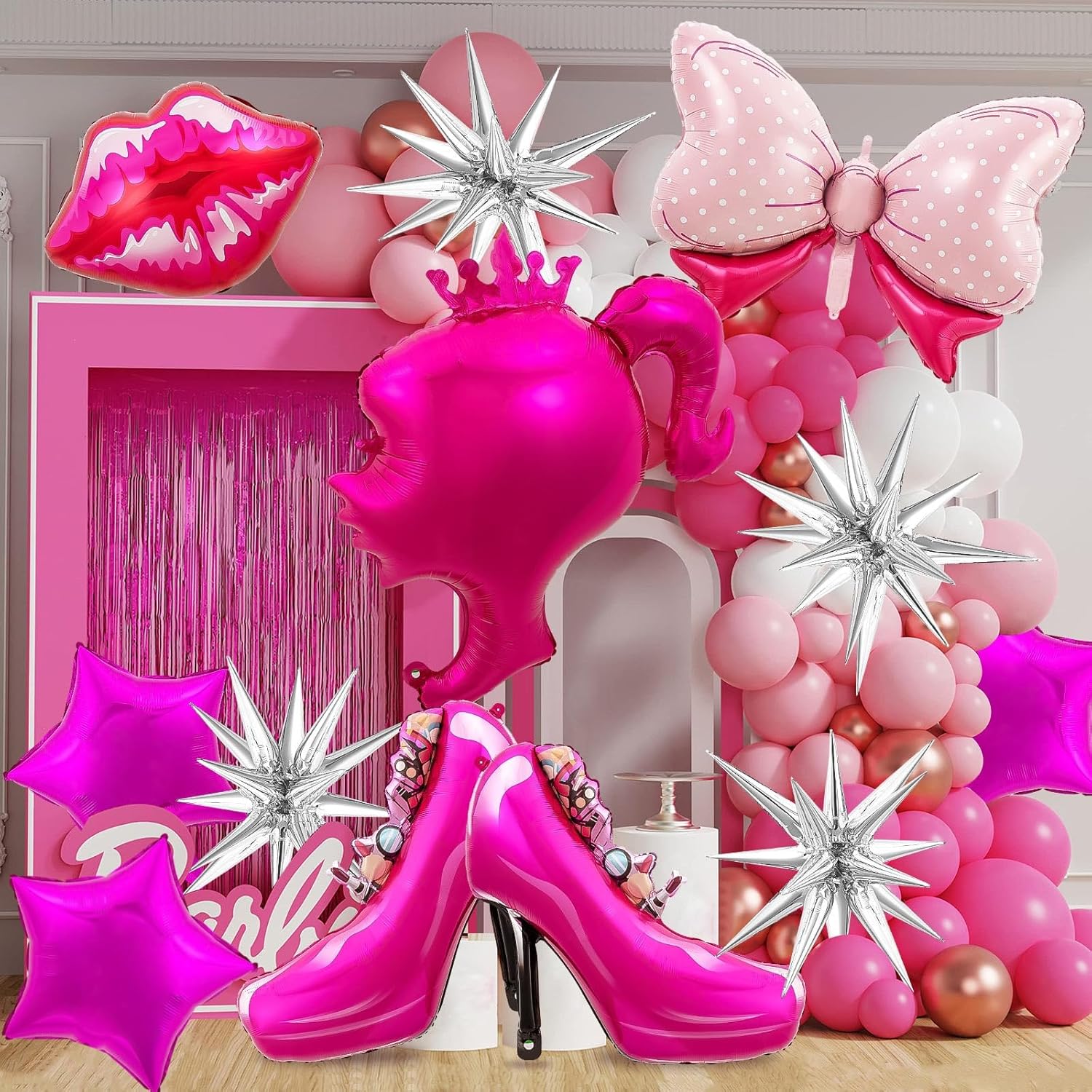 Globos rosas para niñas, 11 globos metálicos de color rosa intenso, globos de papel de aluminio de princesa rosa para suministros de fiesta temática