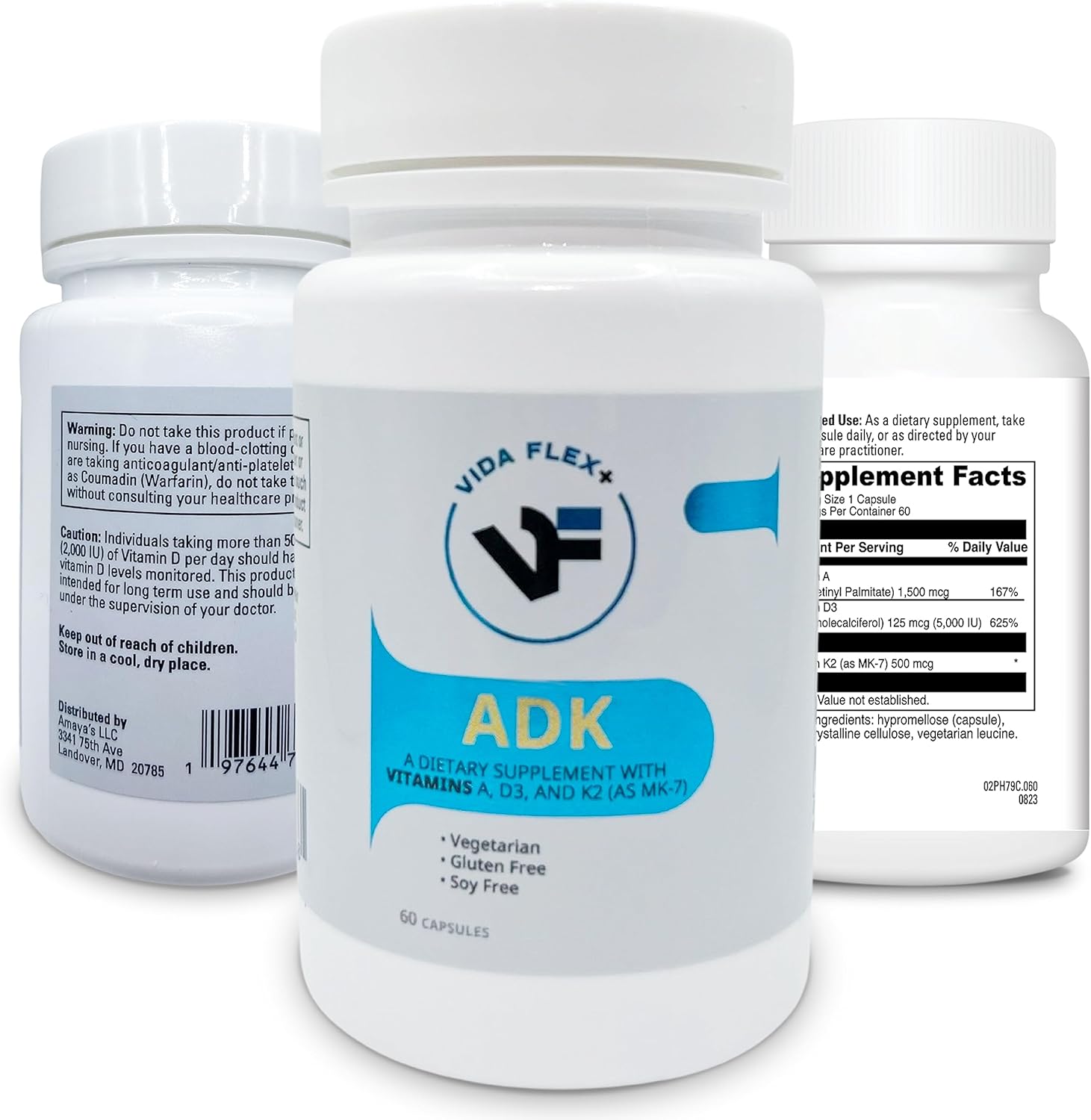 ADK – Suplemento dietético para apoyar la estructura ósea, la salud del corazón y la función inmunológica – con vitamina A, vitamina D3 5,000 UI y