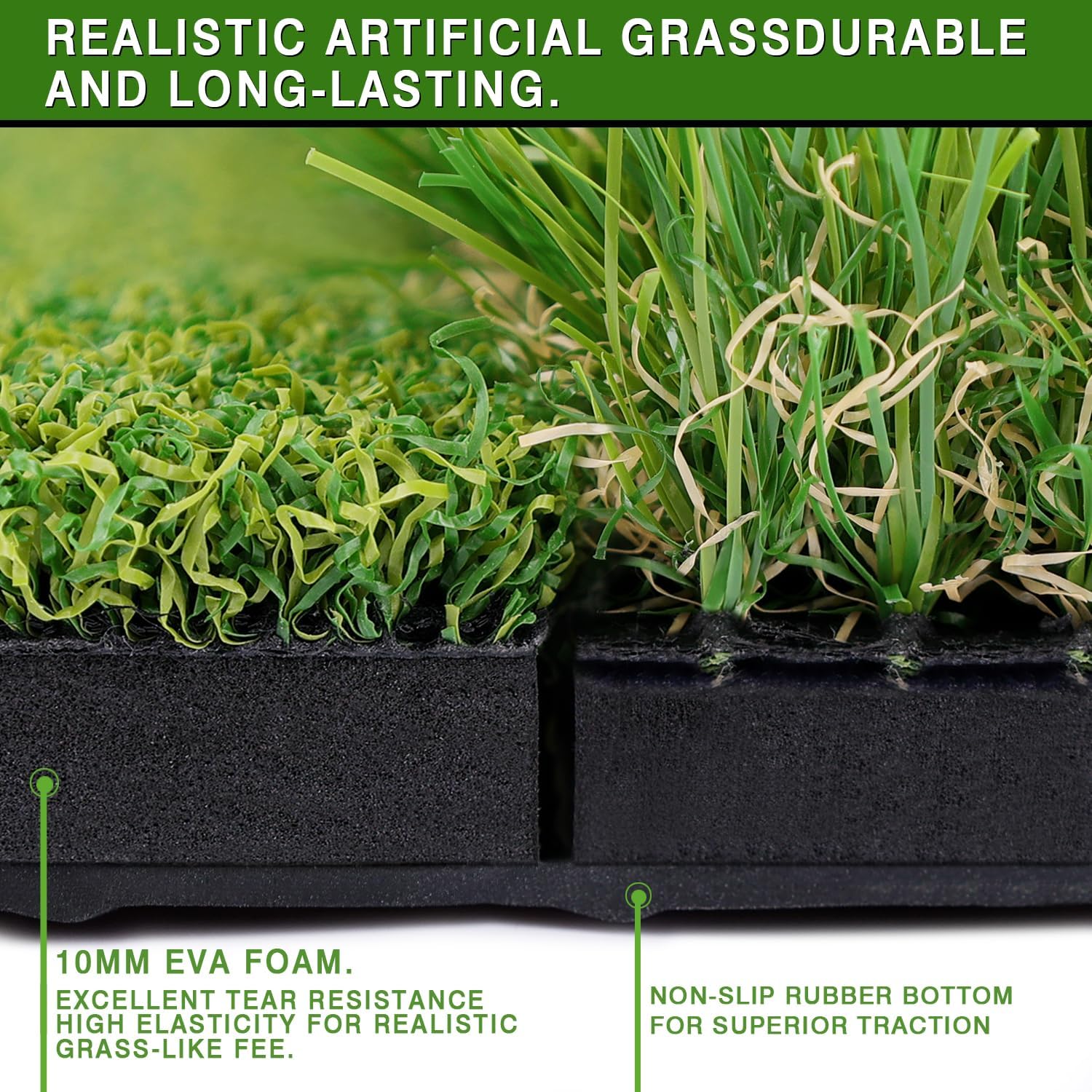 Alfombrilla de golf de doble césped premium, acolchado de espuma de 0.394 in con respaldo de goma, tapete de práctica de golf para entrenamiento en