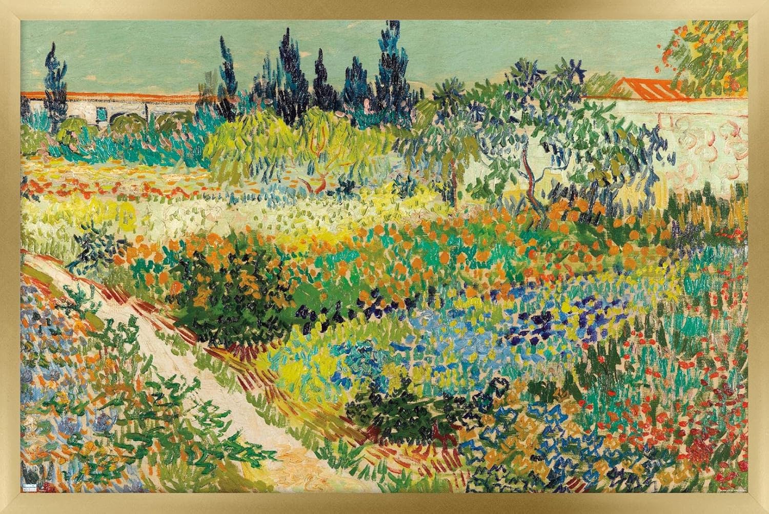 Trends International Garden at Arles de Vincent van Gogh – Póster de pared, 22.37 x 34.00 pulgadas, versión enmarcada en oro