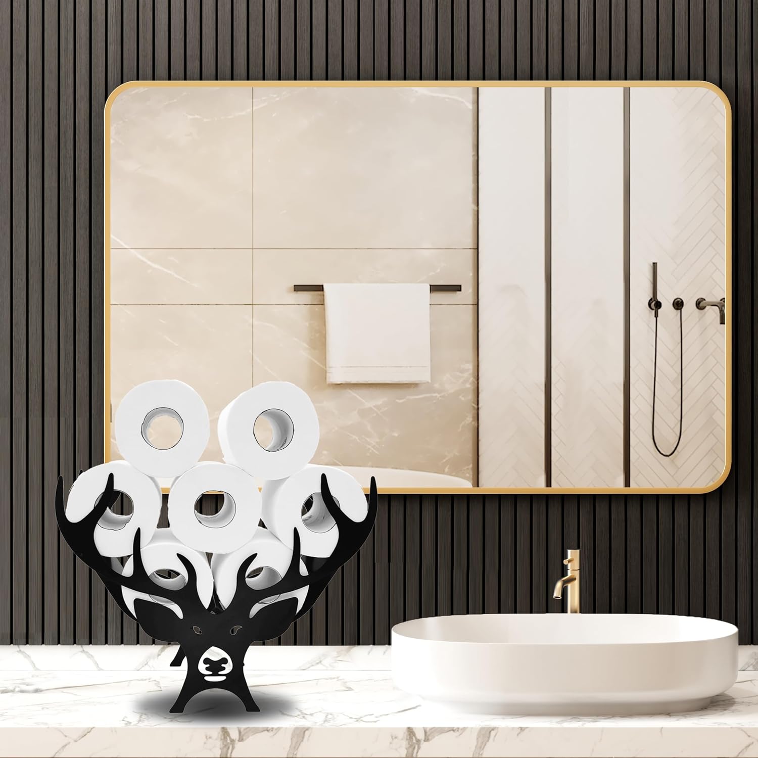 Teaeeno Soporte de papel higiénico de astas negras, divertido soporte de papel higiénico de almacenamiento de animales para baño, almacenamiento de