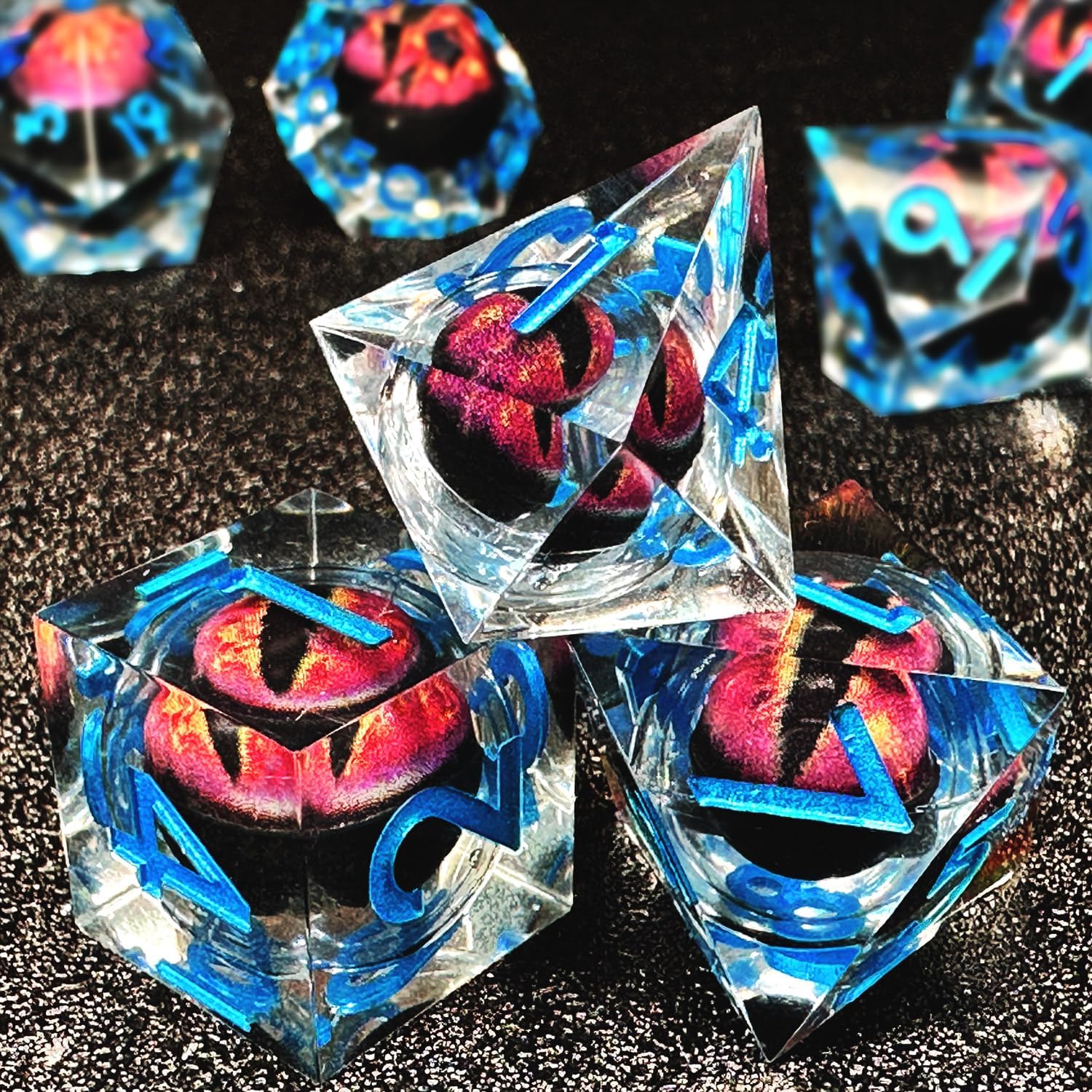 HAOMEJA D&D – Juego de dados de resina para DND, 7 piezas de resina de borde afilado, núcleo líquido, juego de rol con bolsa de dados de ojo de