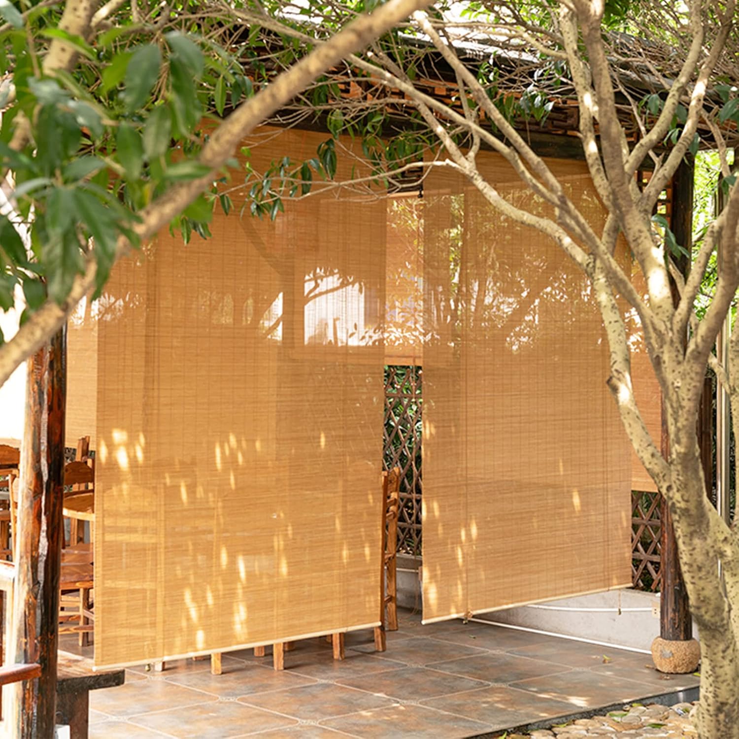 Persianas enrollables de bambú para exteriores, persianas enrollables para filtrar la luz, persianas enrollables de bambú para exteriores, persianas