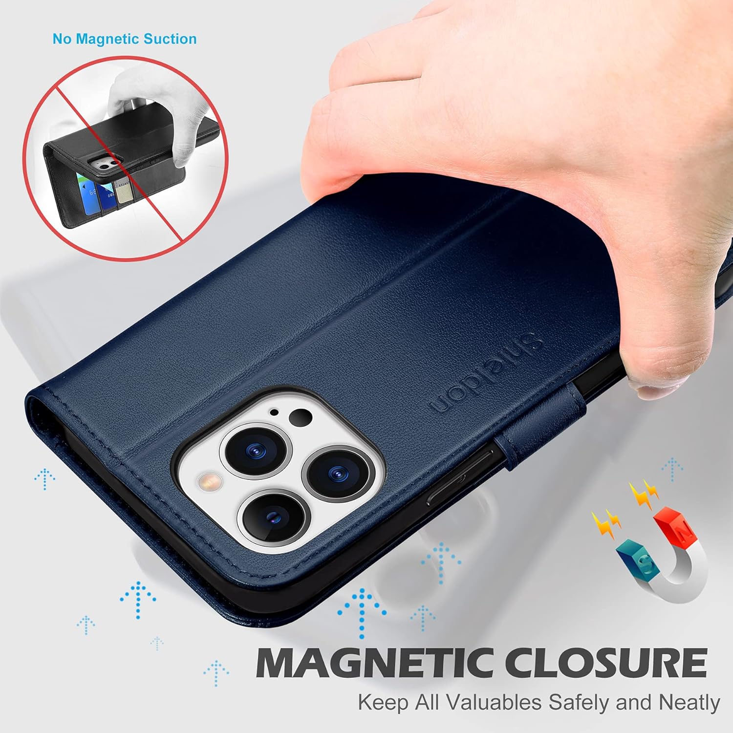 SHIELDON Funda para iPhone 13 Pro 5G, de piel auténtica, con función atril, bloqueo RFID, tarjetero y cierre magnético, funda de protección