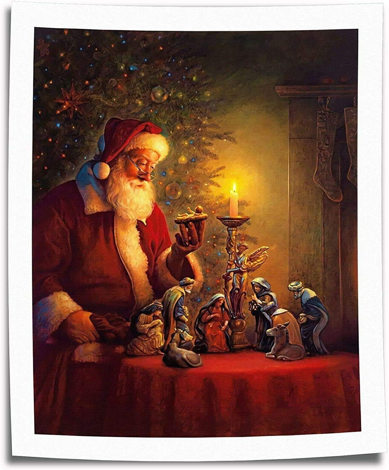 ZL Pinturas al óleo de Navidad de Papá Noel HD para decoración de pared del hogar, arte sobre lienzo152 (sin marco, 16 x 24 pulgadas)