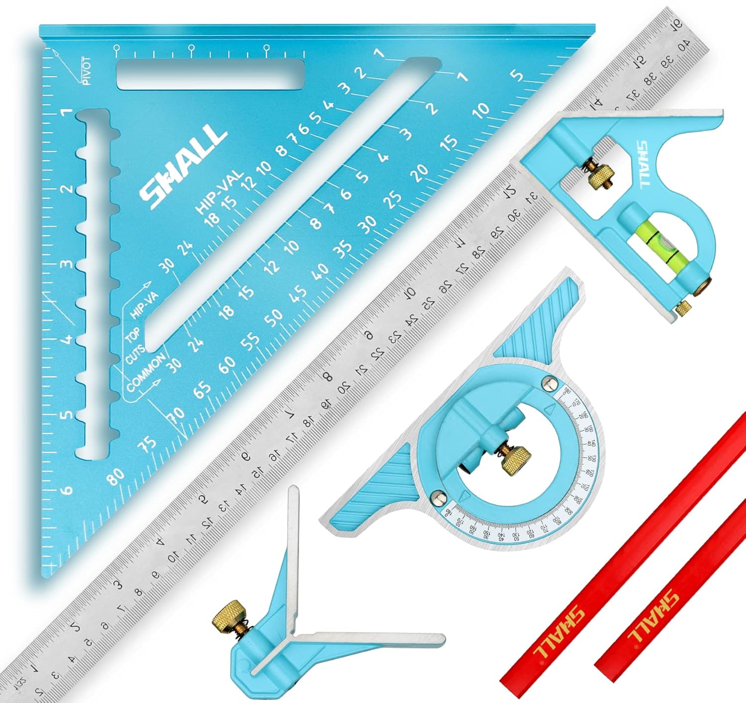 SHALL Rafter – Juego de herramientas cuadradas y cuadradas combinadas, cuadrado de carpintero de aleación de aluminio de 7 pulgadas y 16 pulgadas de