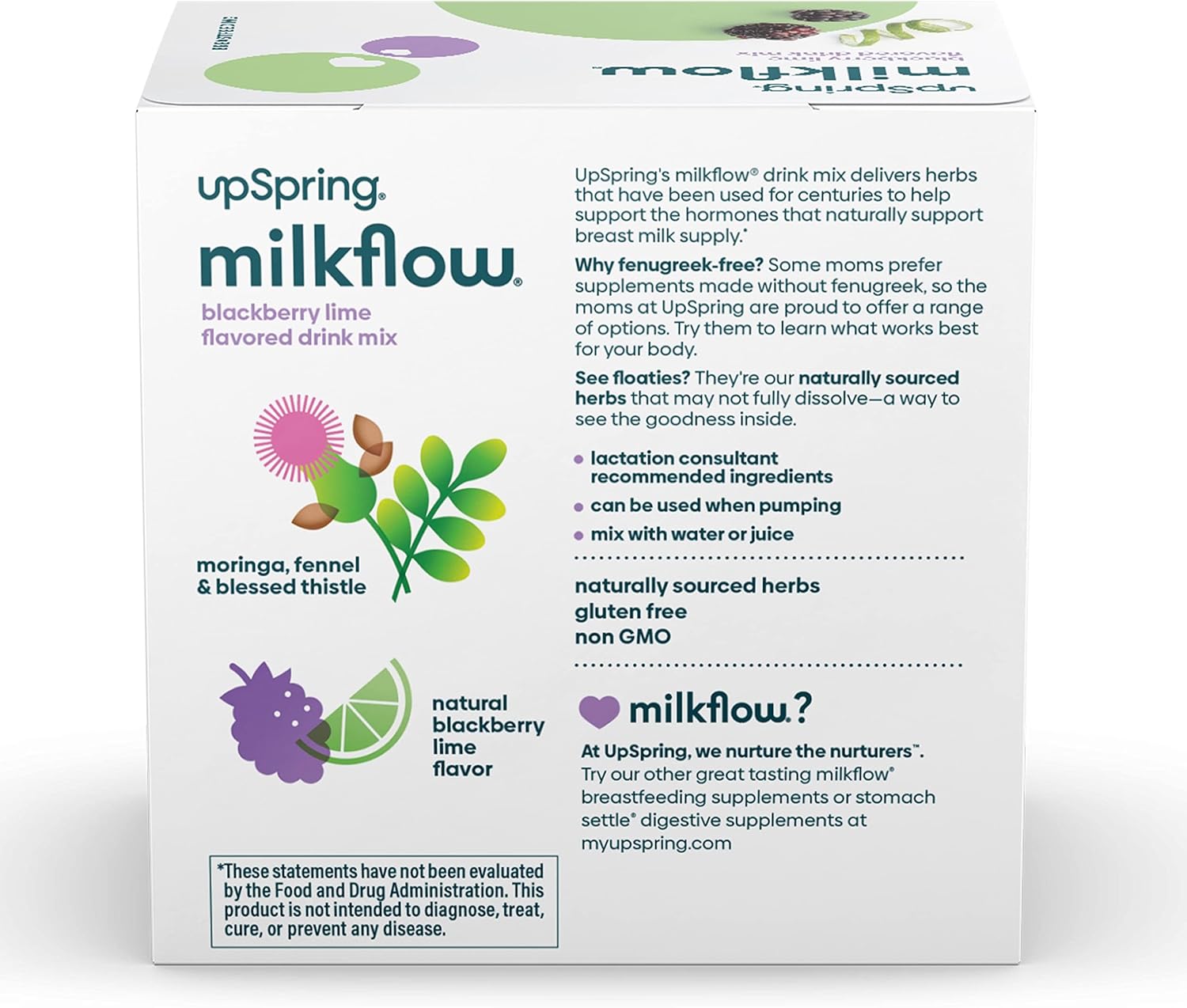UpSpring Milkflow – Suplemento de lactancia materna con moringa y cardo bendito, sin fenogreco, sabor a lima BlackBerry  Suplemento de lactancia