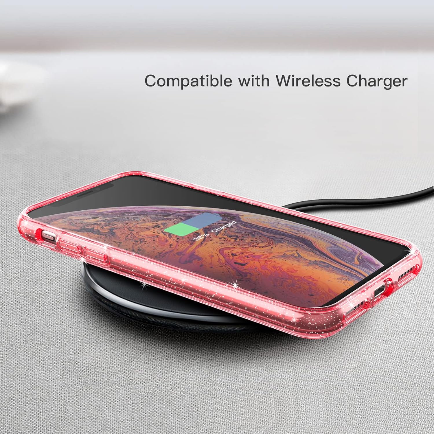 JETech Funda con purpurina para iPhone Xs y iPhone X, 5.8 pulgadas, a prueba de golpes, bonita funda brillante para mujeres y niñas (rojo)