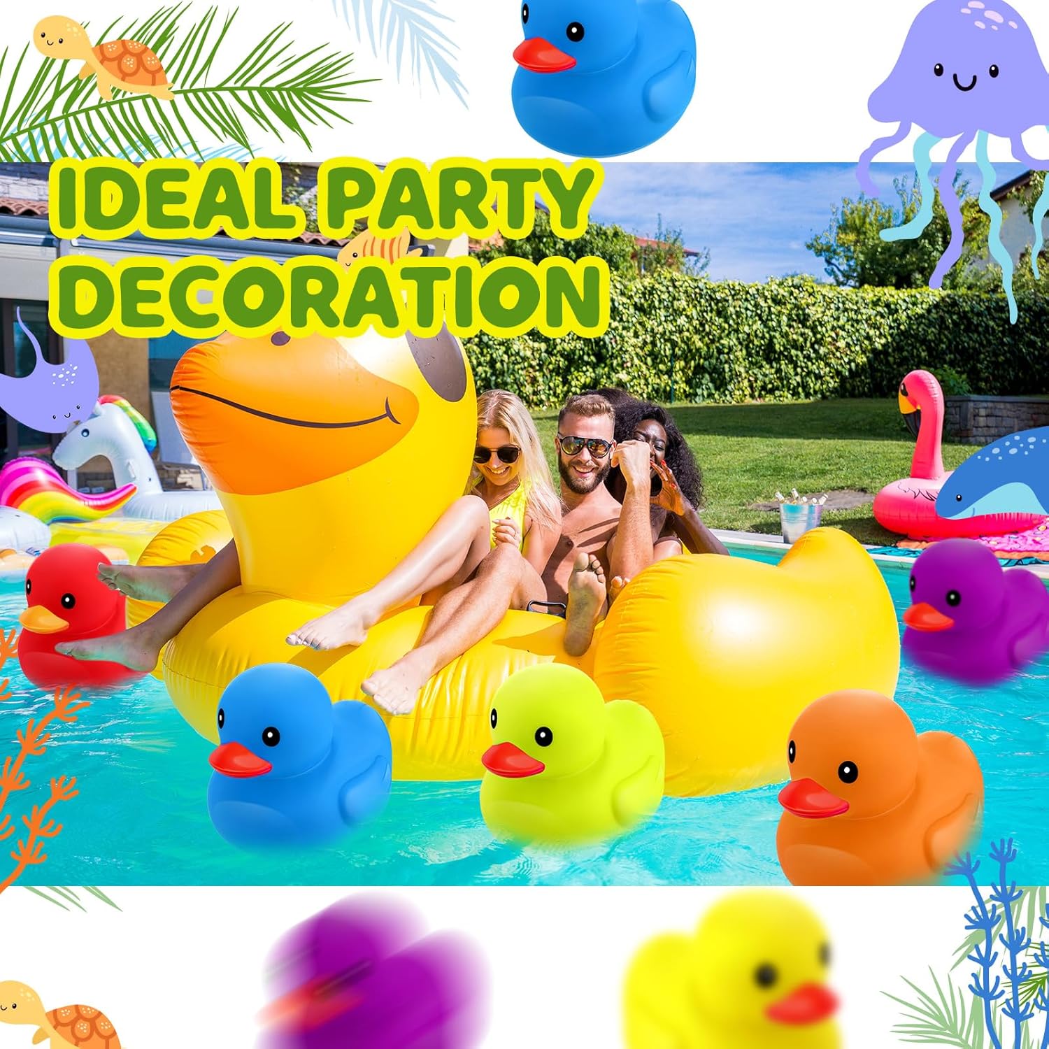 Juego de 6 patos de goma de 7.1 pulgadas, juego de patos de goma grandes y coloridos para fiestas, patos flotantes y chirriantes, juguetes de tina