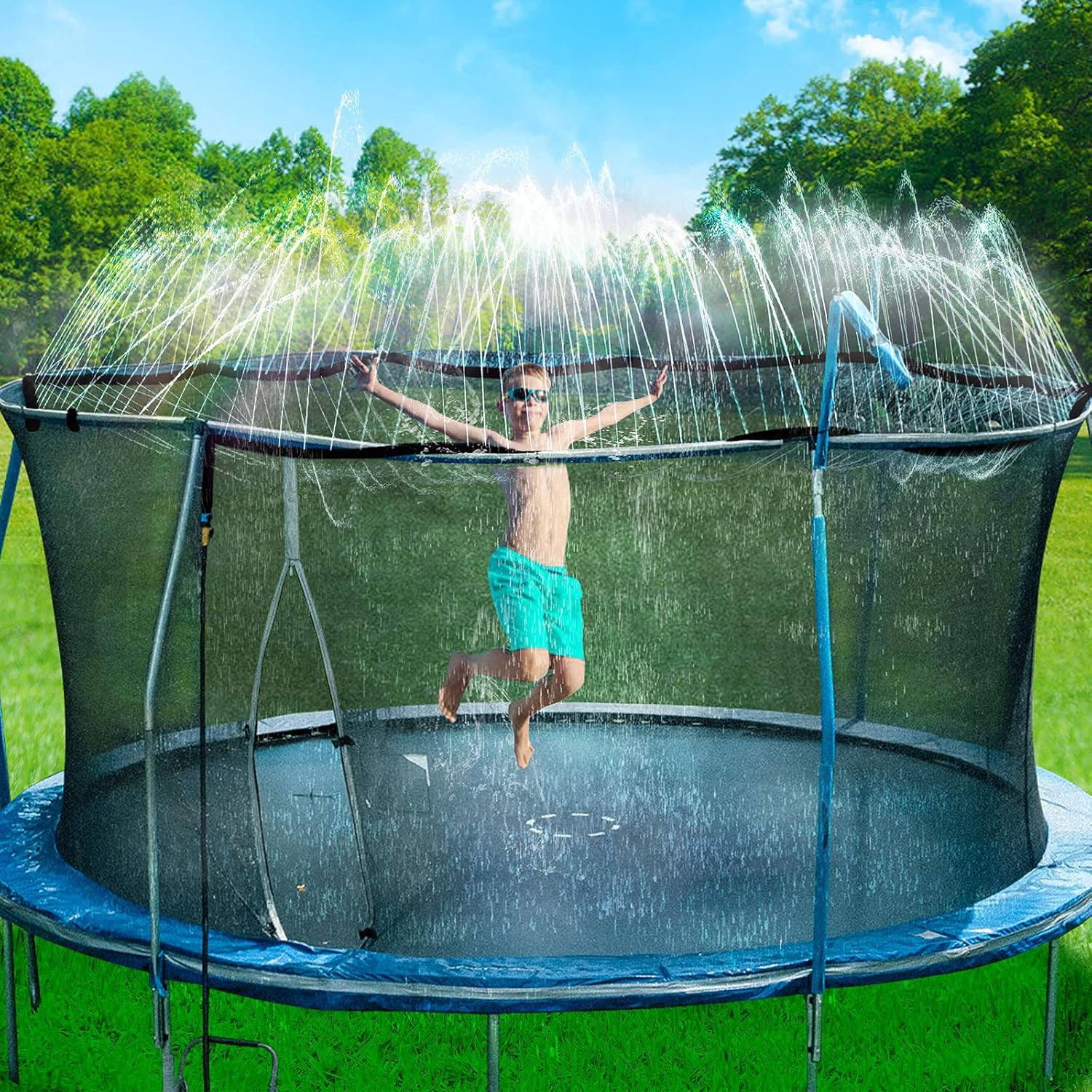Bobor Aspersor de trampolín para niños, rociador de parque acuático para trampolín al aire libre, accesorios para trampolín, divertidos juguetes de