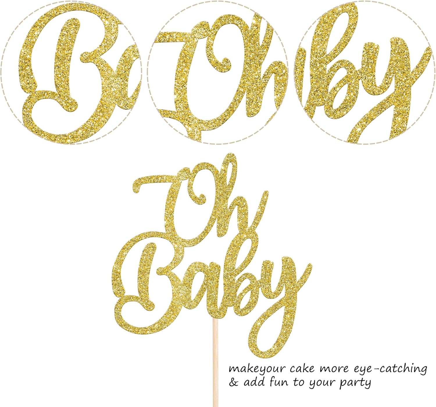 Rsstarxi 1 paquete con purpurina dorada Oh Baby Cake Topper Baby Shower Cake Decor Baby Shower Baby Bautismo Reveal Género Cake Pick para celebrar