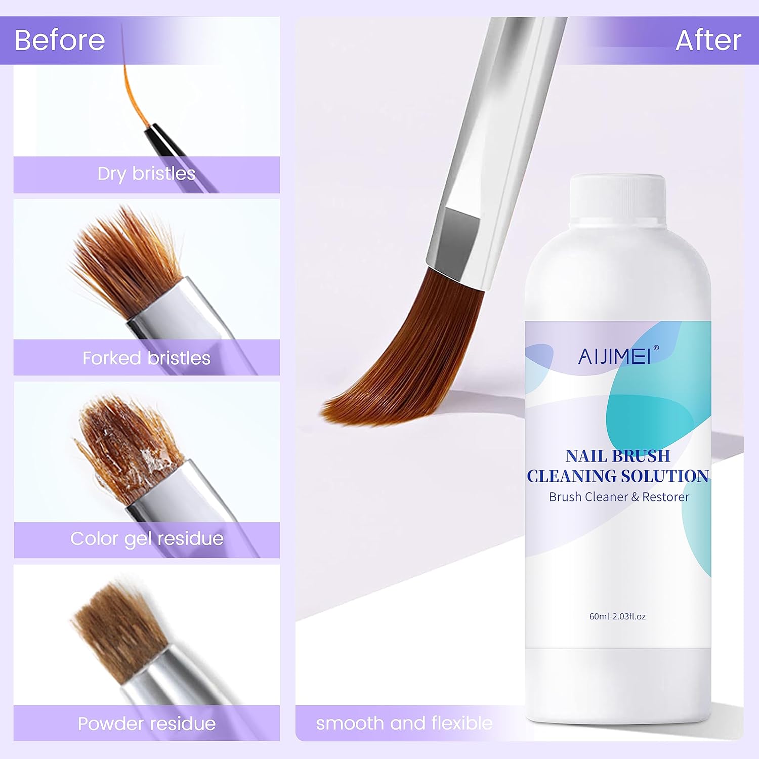 AIJIMEI Limpiador de cepillos de uñas, solución restauradora de gel acrílico, limpiador de cepillo de uñas de gel de limpieza rápida para pinceles