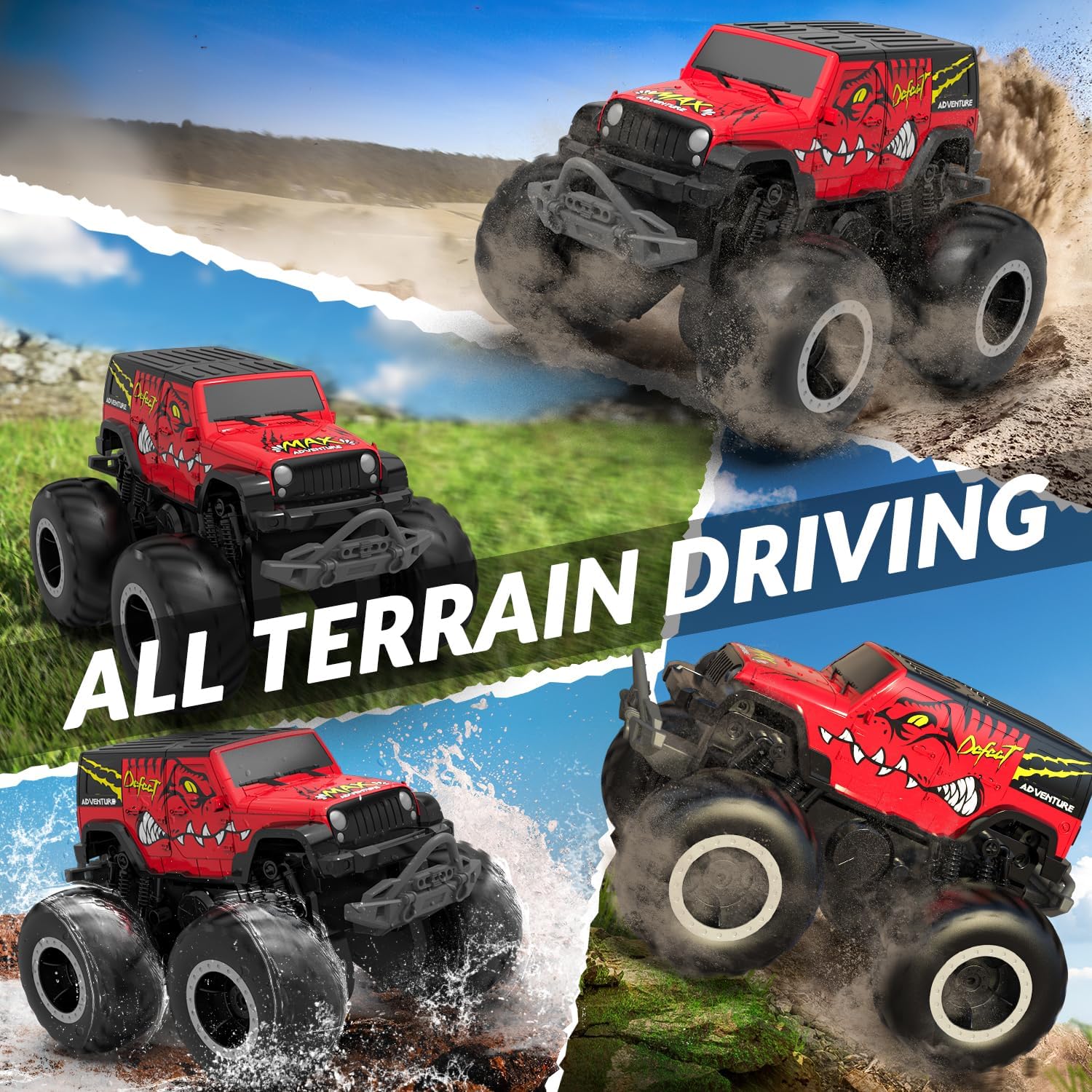 STEMTRON Coche de control remoto anfibio 2.4GHz 120 todo terreno todoterreno RC coche control remoto barco regalos para niños niños rojo