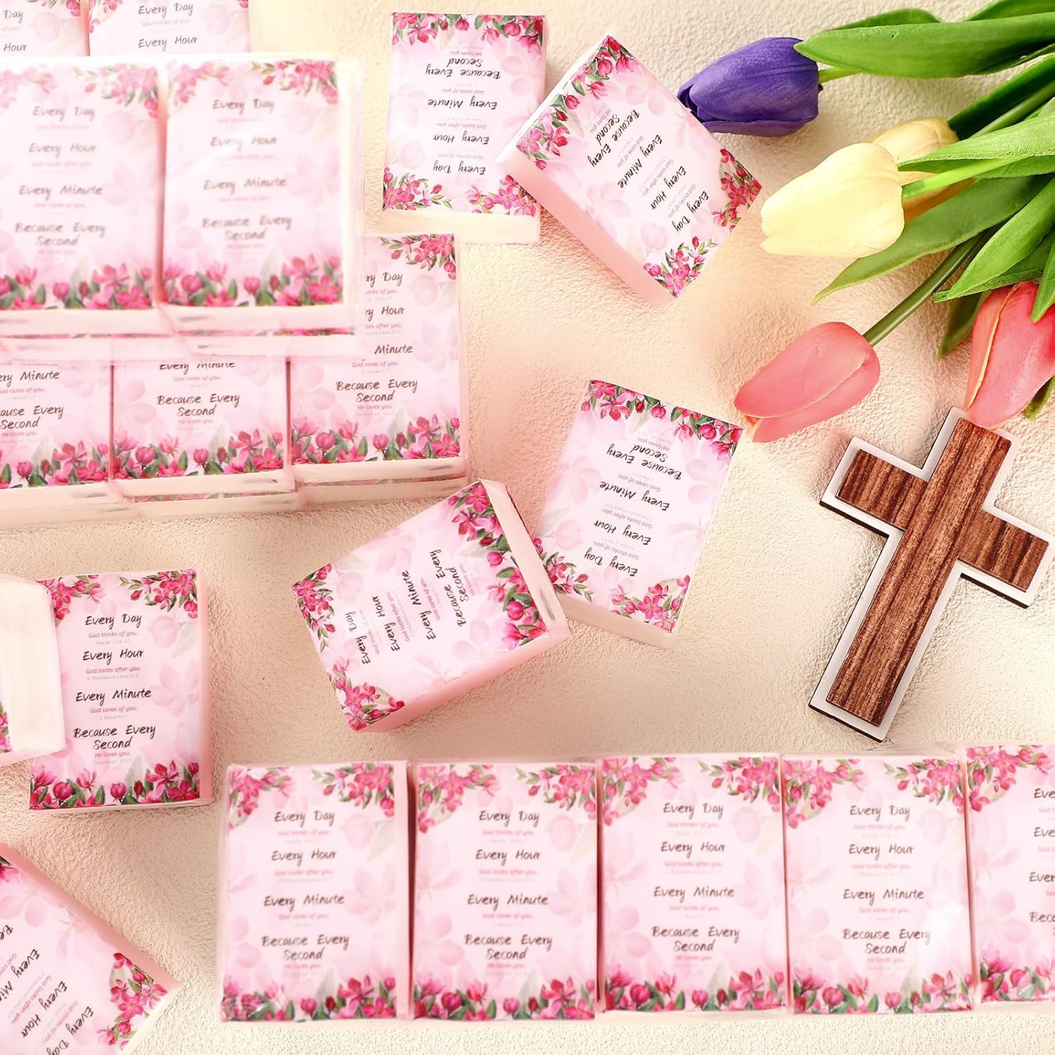 Zhanmai Pañuelos faciales cristianos, 100 bolsillos, pañuelos de bolsillo, versículos de la Biblia, pañuelos de viaje, tamaño de viaje, papel