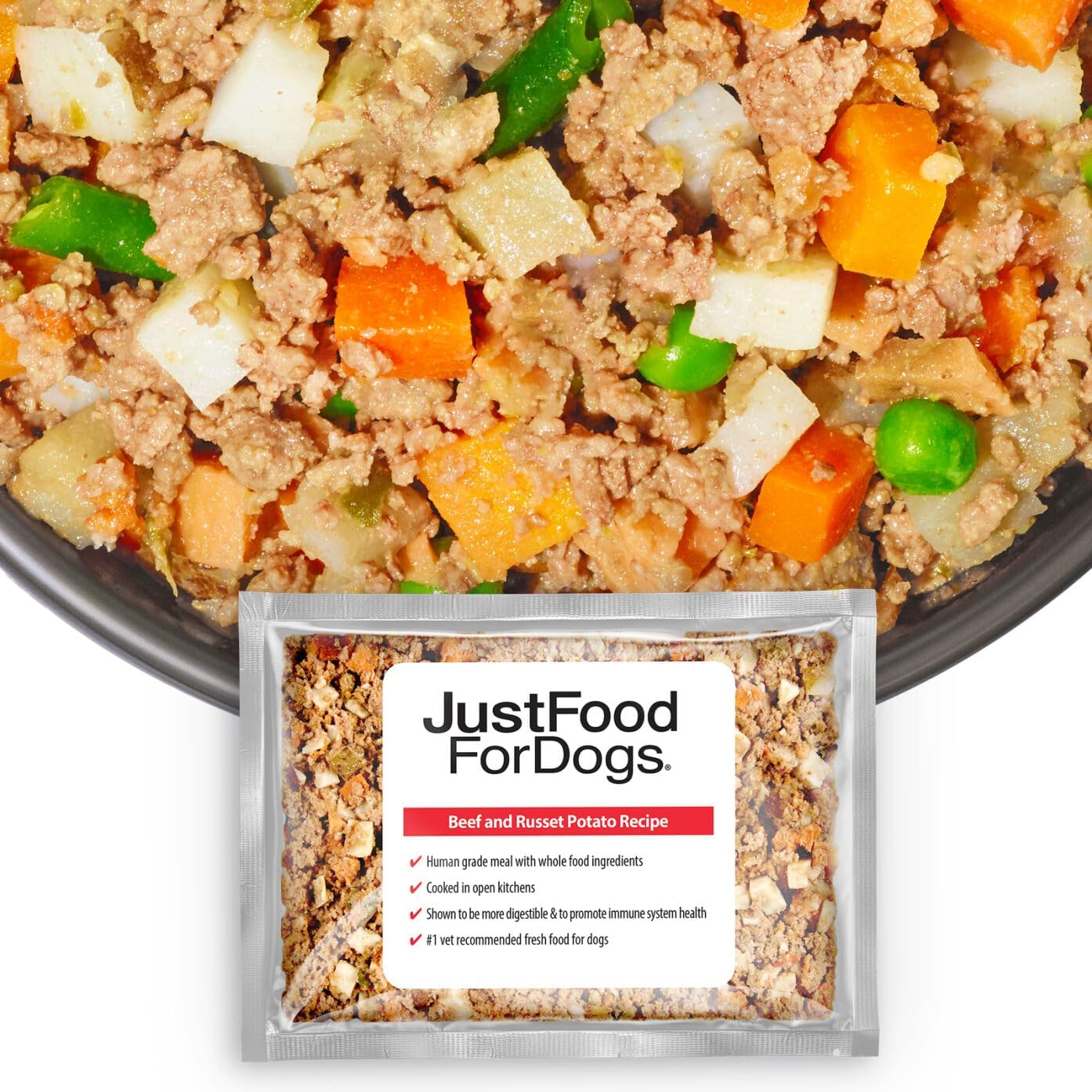 JustFoodForDogs Alimento fresco congelado para perros, comida completa o alimento para perros, receta de alimento humano de carne de res y patata