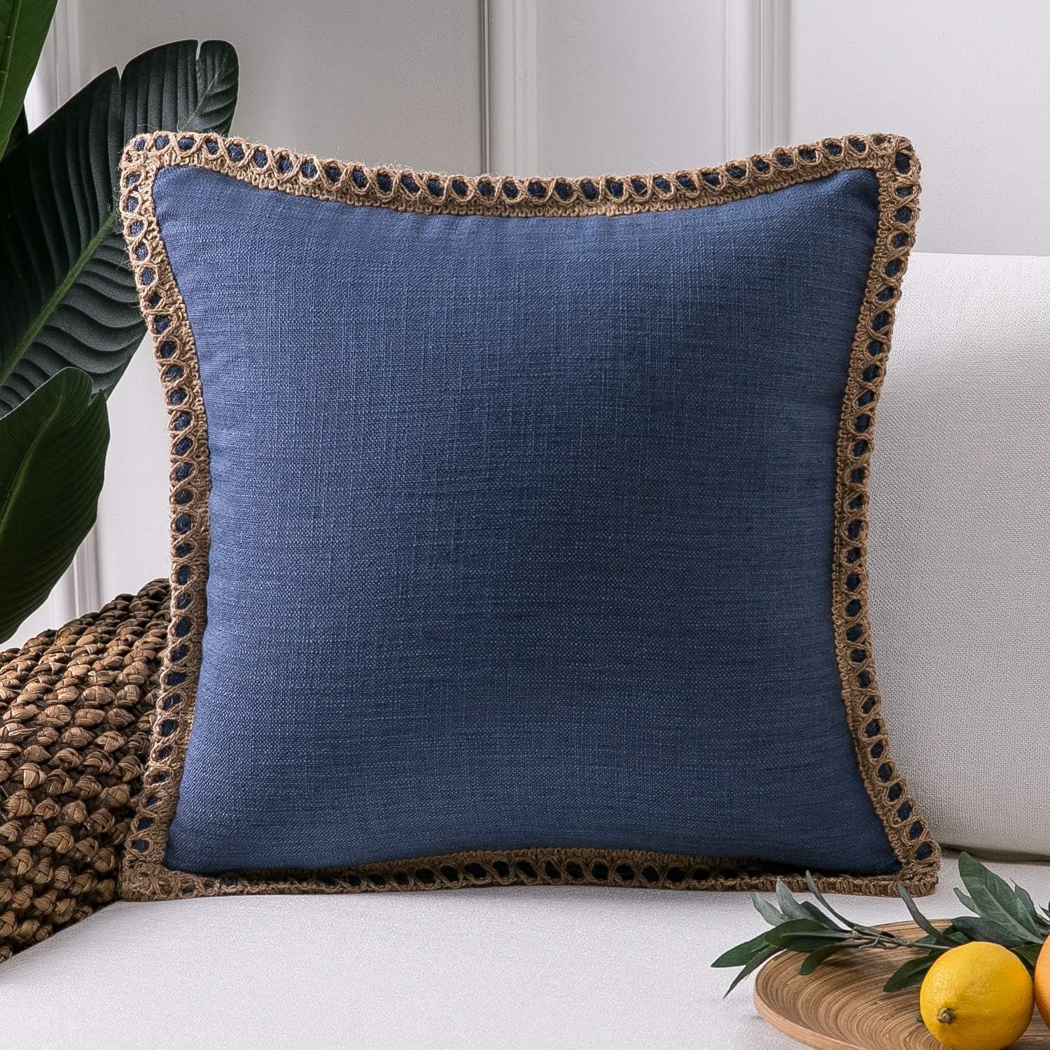 Phantoscope Farmhouse – Fundas de almohada decorativas para exteriores, Poliéster & Mezcla de poliéster, Azul marino, 18″ x 18″