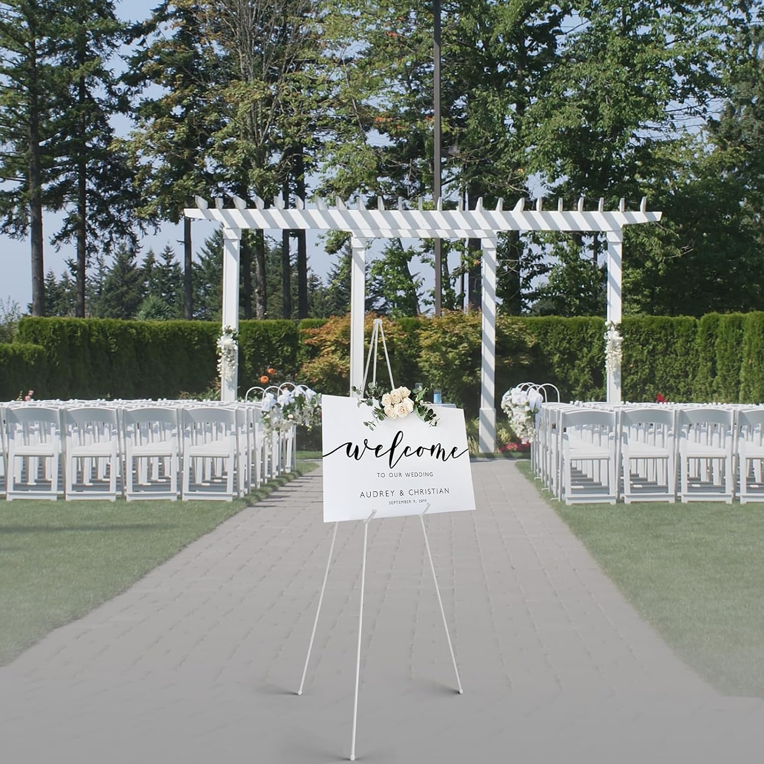 Paquete de 2 soportes de caballete blanco de 63 pulgadas para letrero de boda, exhibición y póster, soporte de cartel para exhibición, caballete de