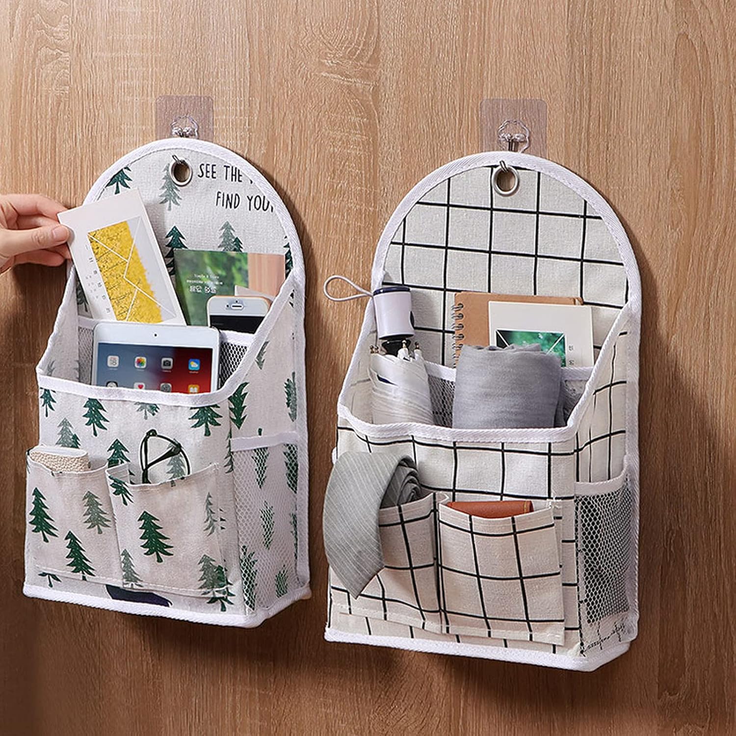 Paquete de 2 bolsas de almacenamiento para colgar en la pared del hogar, cesta organizadora de escritorio, cesta de almacenamiento colgante de lino