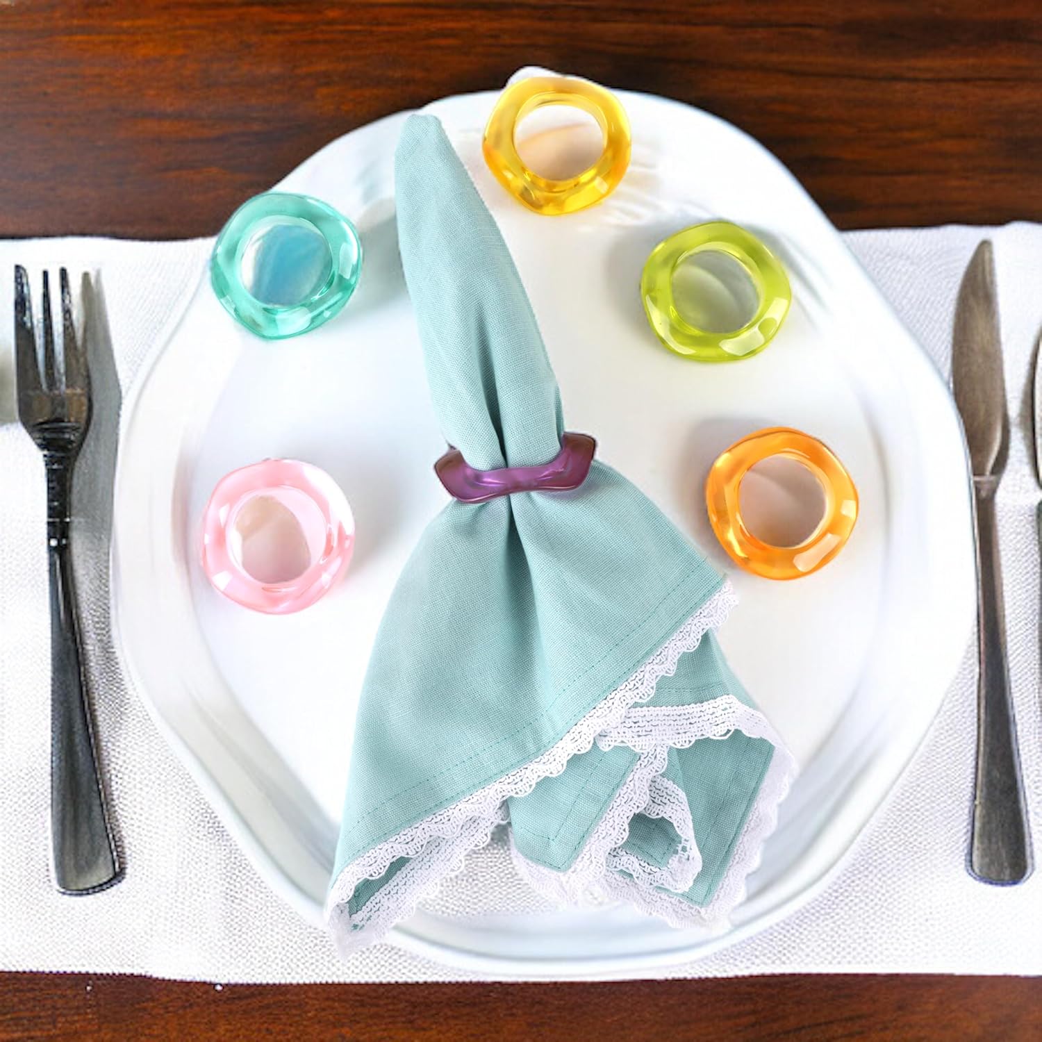 Juego de 12 servilleteros de primavera, servilleteros de color, servilleteros de resina epoxi a granel para decoración de fiestas, mesa de comedor,