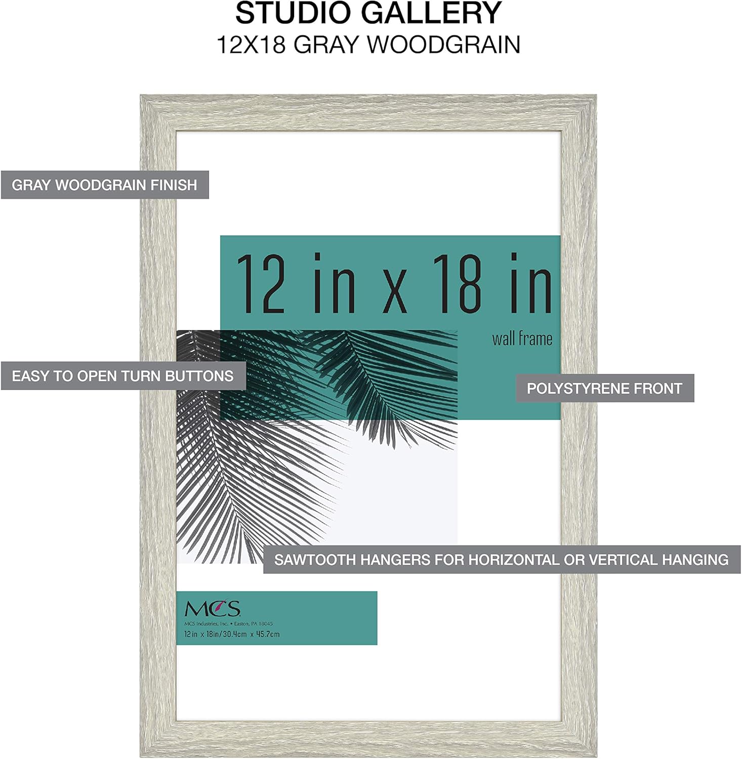 MCS Industries Studio Gallery – Marcos con textura de madera color gris de 12 x 18 pulgadas  30.48 x 45.72 cm., 2 unidades