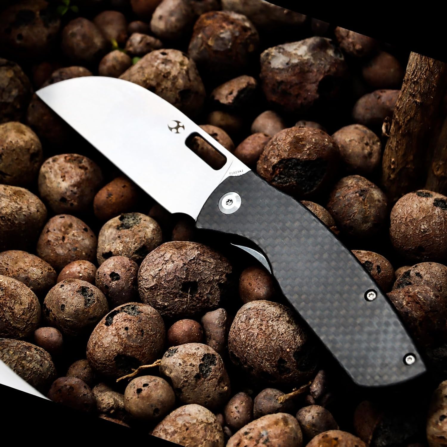KANSEPT Cuchillo plegable de bolsillo convicto EDC Cuchillo plegable para acampar 3.3 ” Negro lavado a la piedra 60.6 in Material Cuchillo plegable