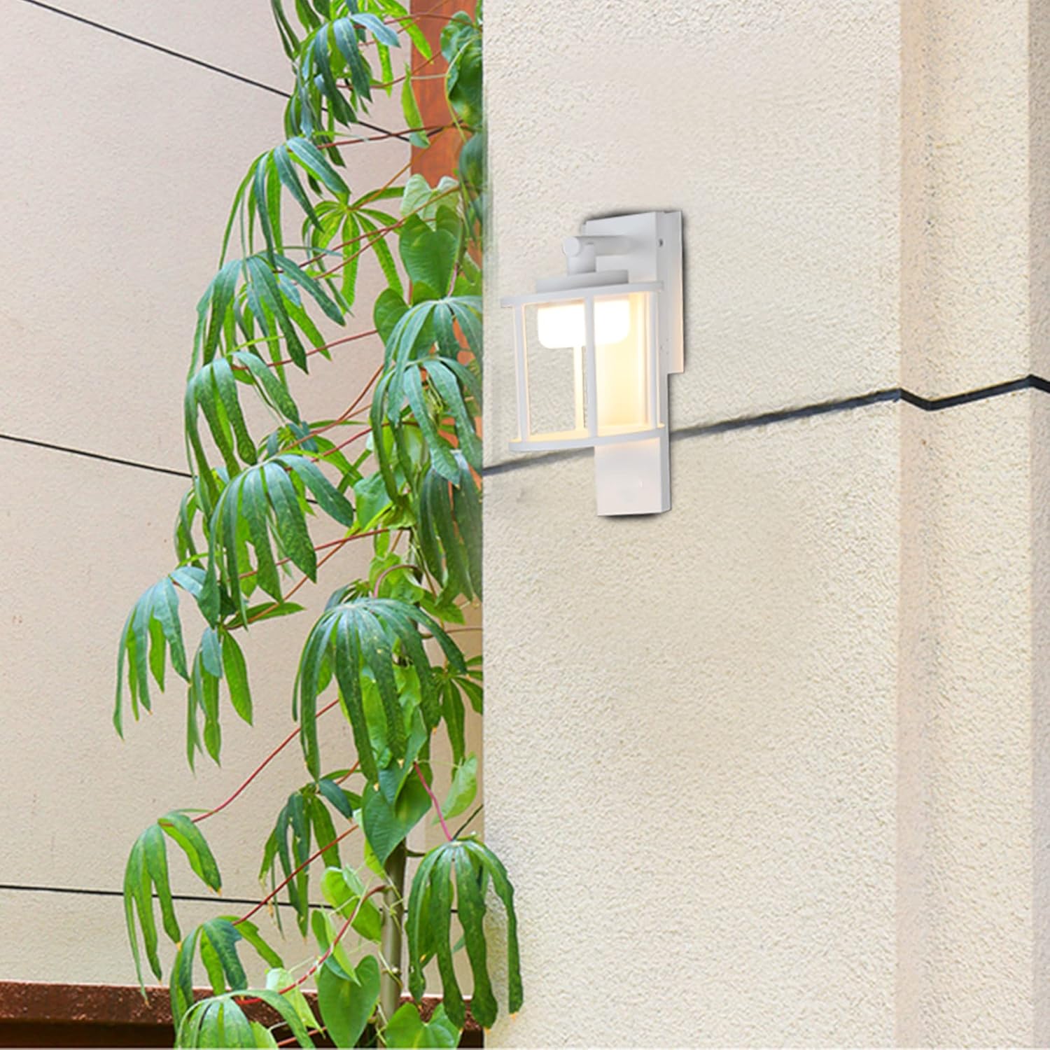 Lustrlach Farol de pared al aire libre blanco para porche exterior con bombilla LED GX53, aplique redondo de montaje en pared para casa, garaje,