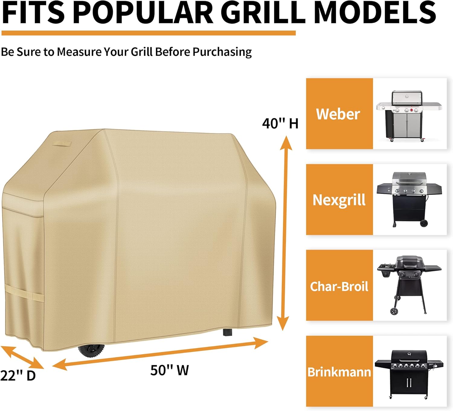 NEXCOVER Funda para parrilla de gas para barbacoa, cubierta impermeable de 50 pulgadas, cubierta de parrilla resistente al aire libre, material