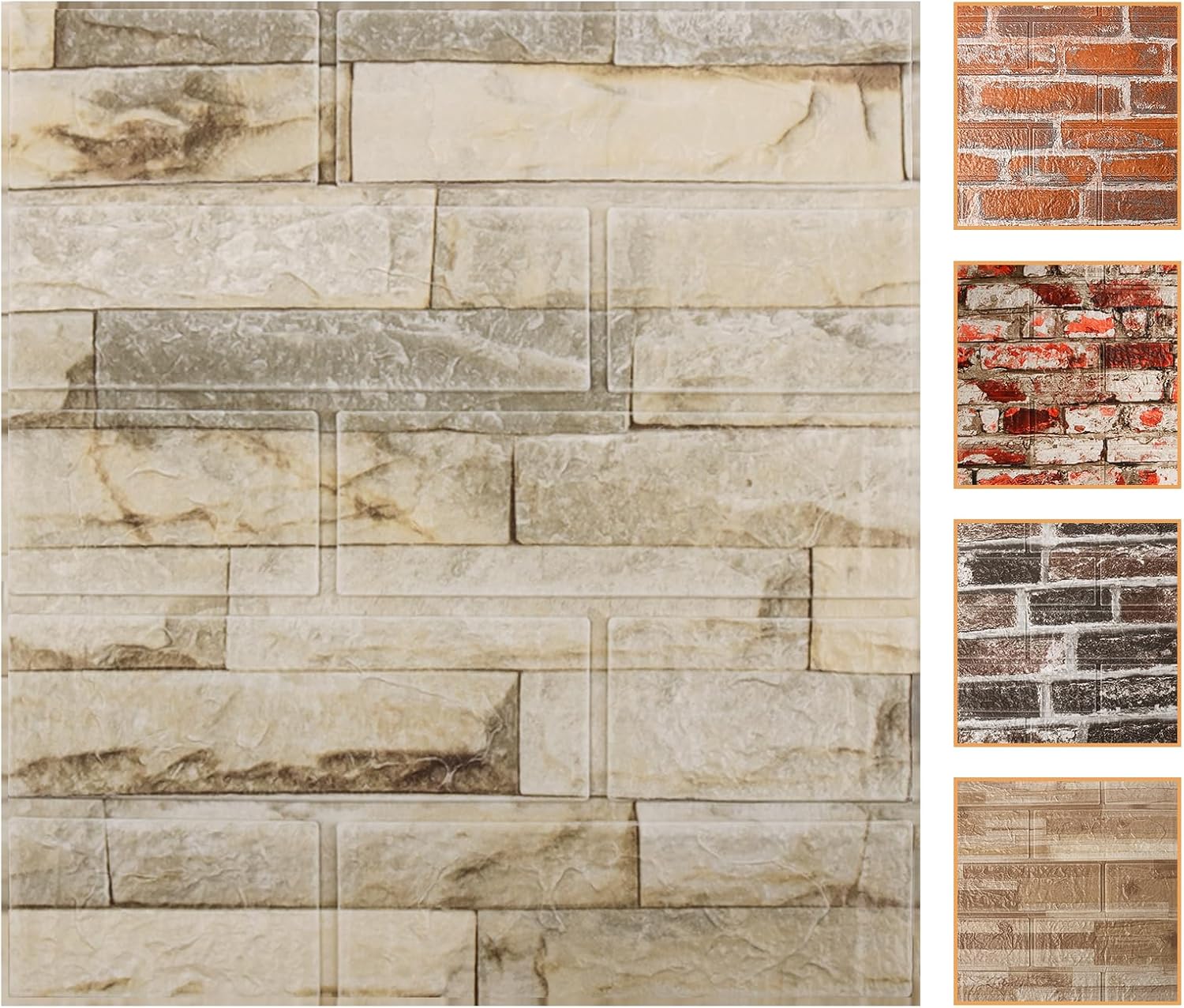 WAPANE Papel tapiz de ladrillo 3D, 40 paneles de pared 3D autoadhesivos, papel tapiz extraíble, impermeable, espuma de polietileno, pintable, para